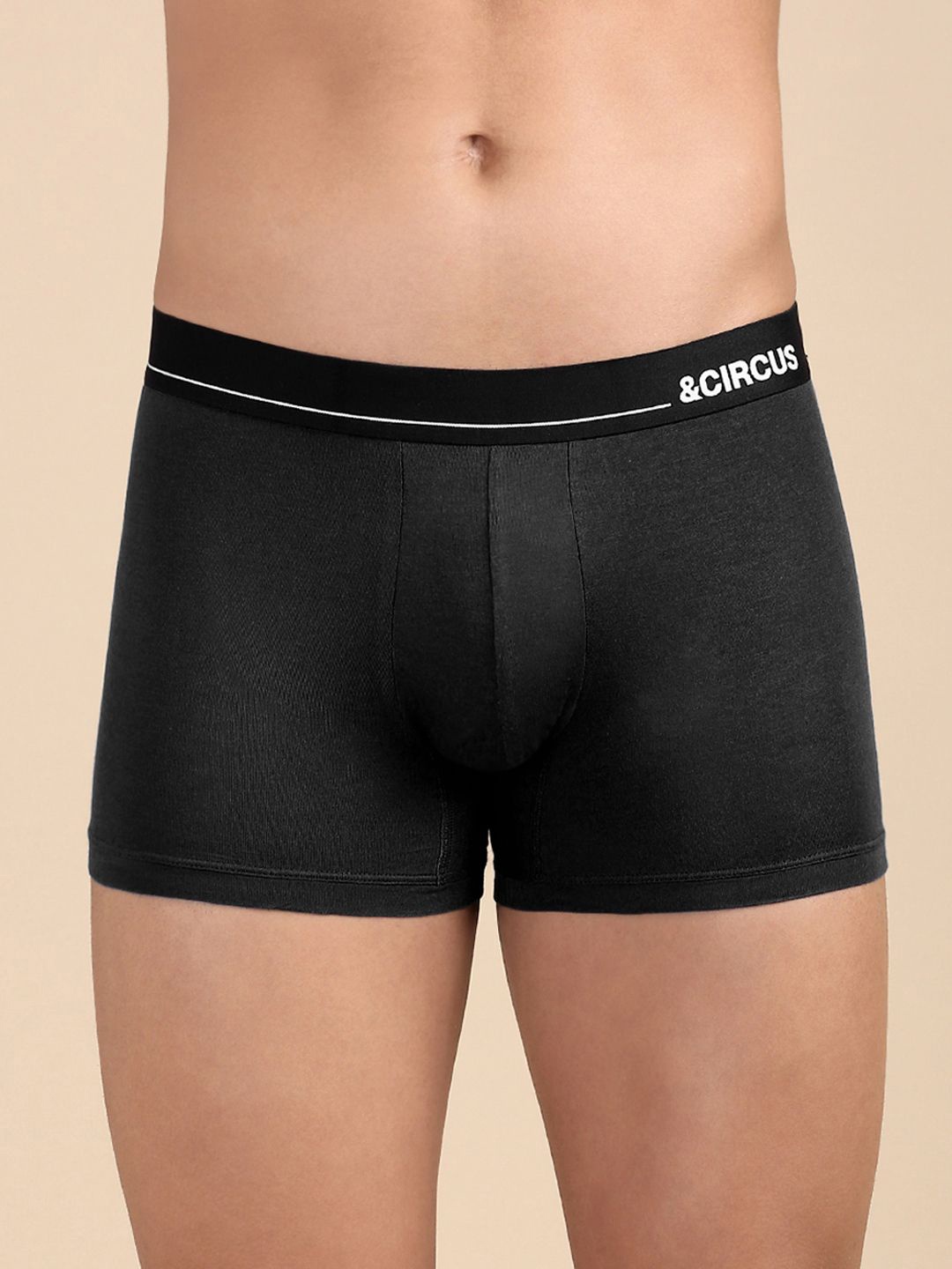 

&CIRCUS Men Solid Modal Mid-Rise Boxer Brief, Black