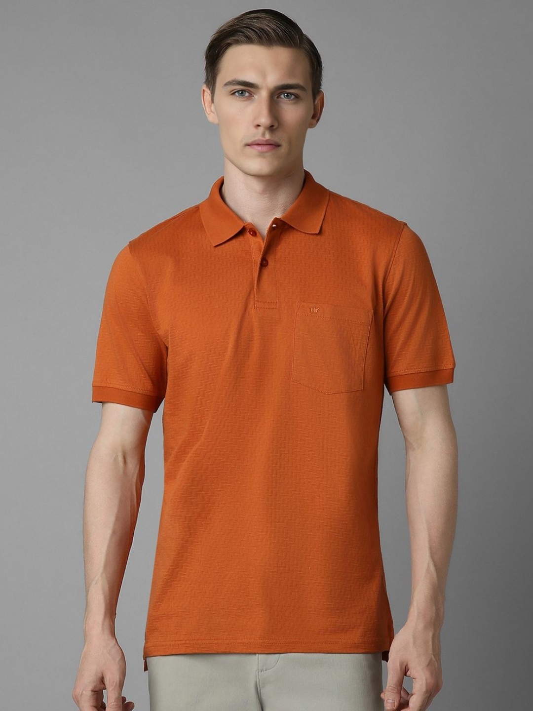 

Louis Philippe Men Solid Polo Collar Cotton T-Shirt, Orange