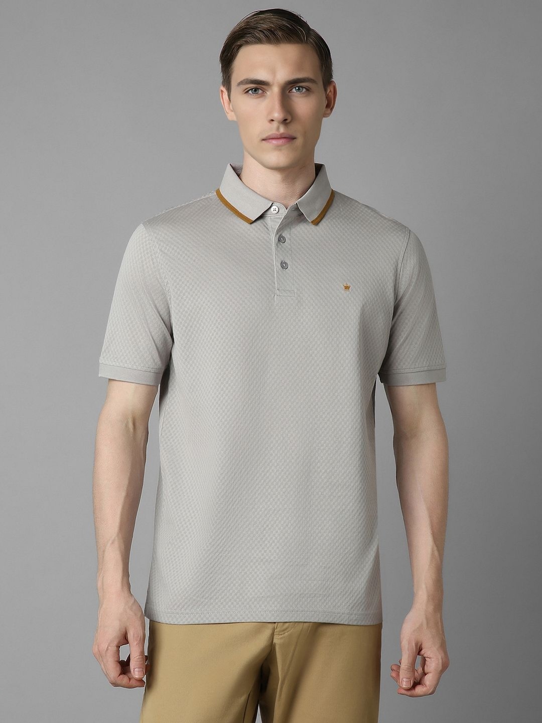 

Louis Philippe Men Solid Polo Collar Cotton T-Shirt, Grey