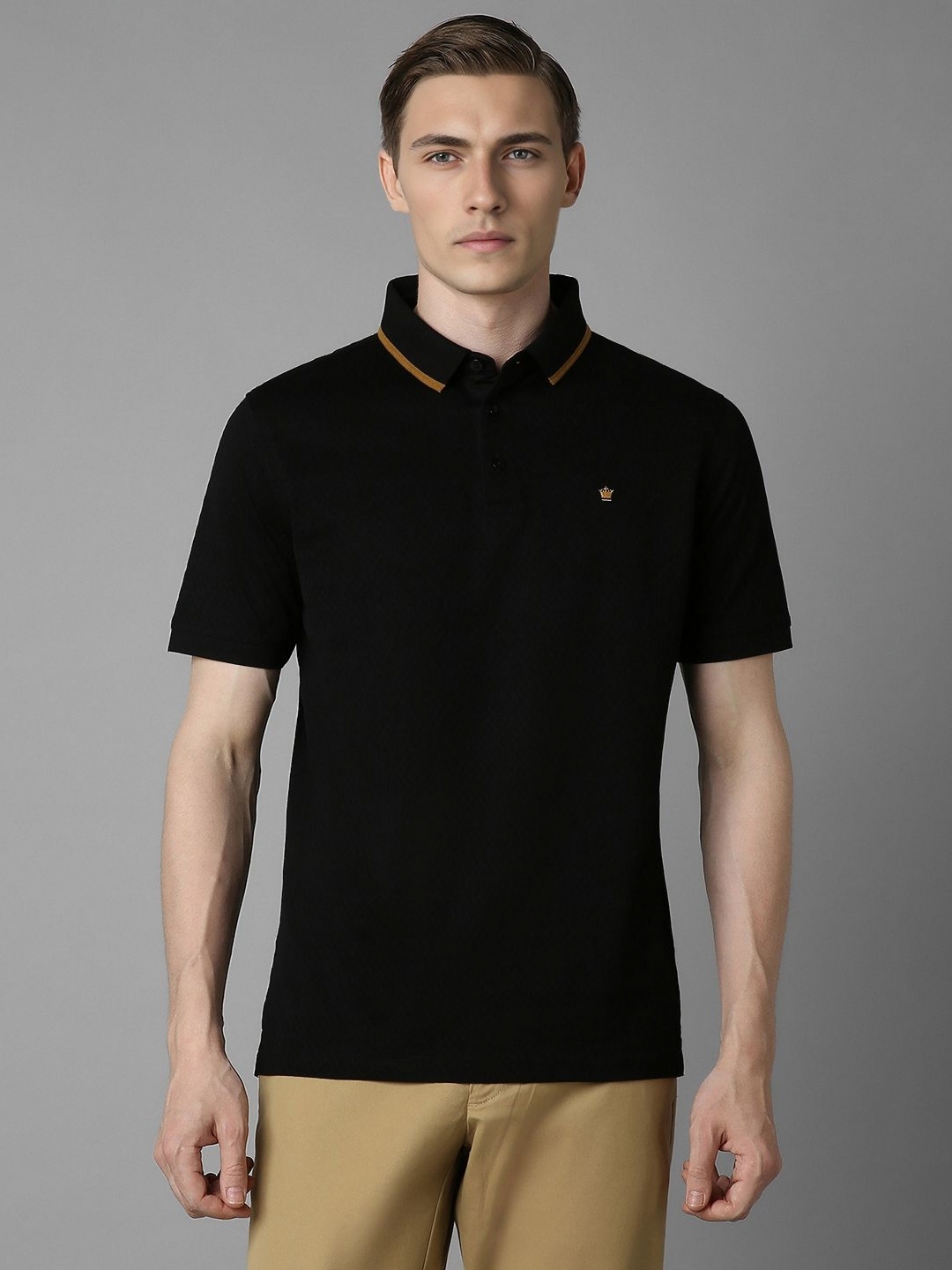 

Louis Philippe Men Solid Polo Collar Cotton T-Shirt, Black
