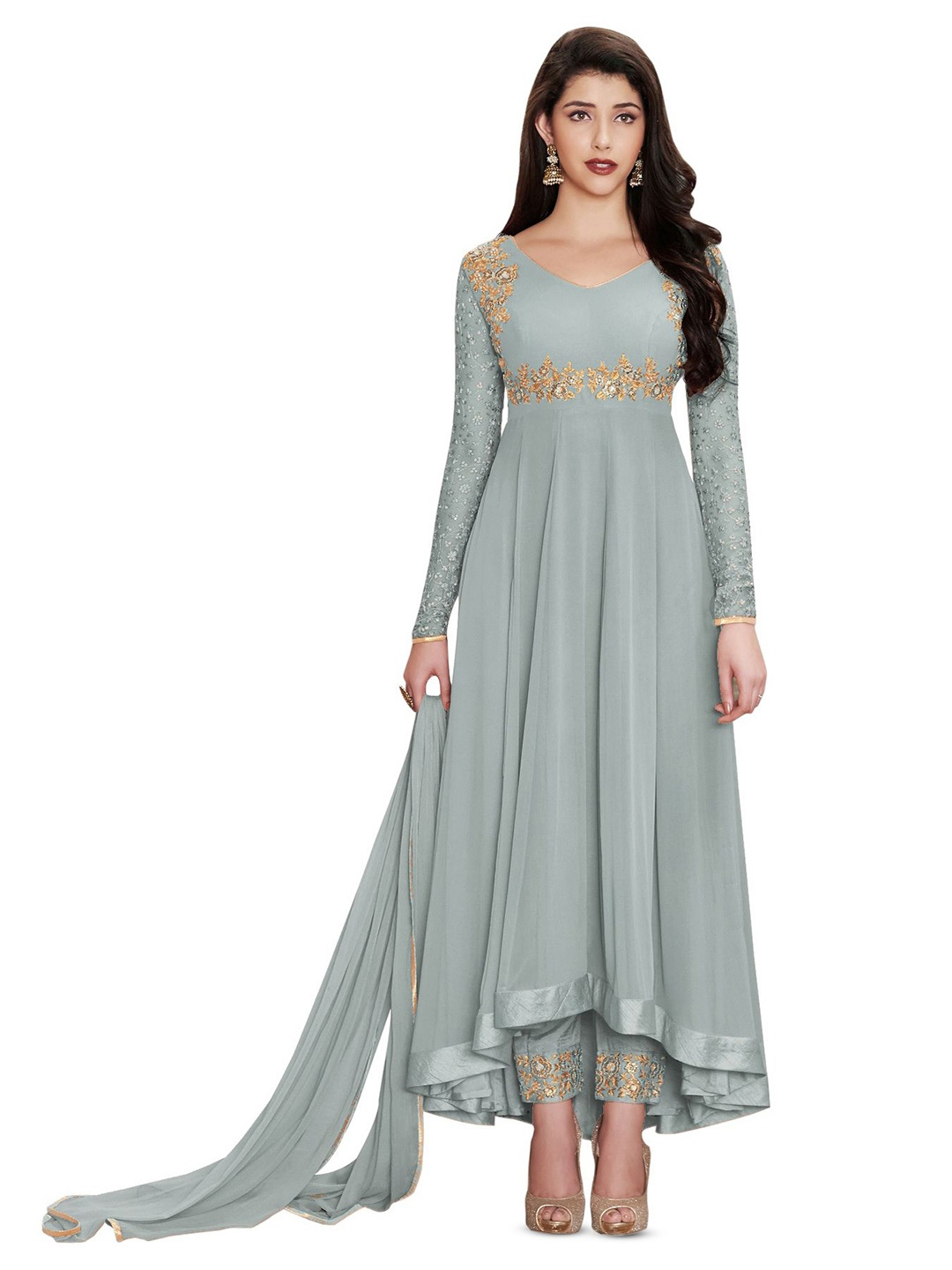 

Fashion Basket Embroidered Semi-Stitched Dress Material, Grey