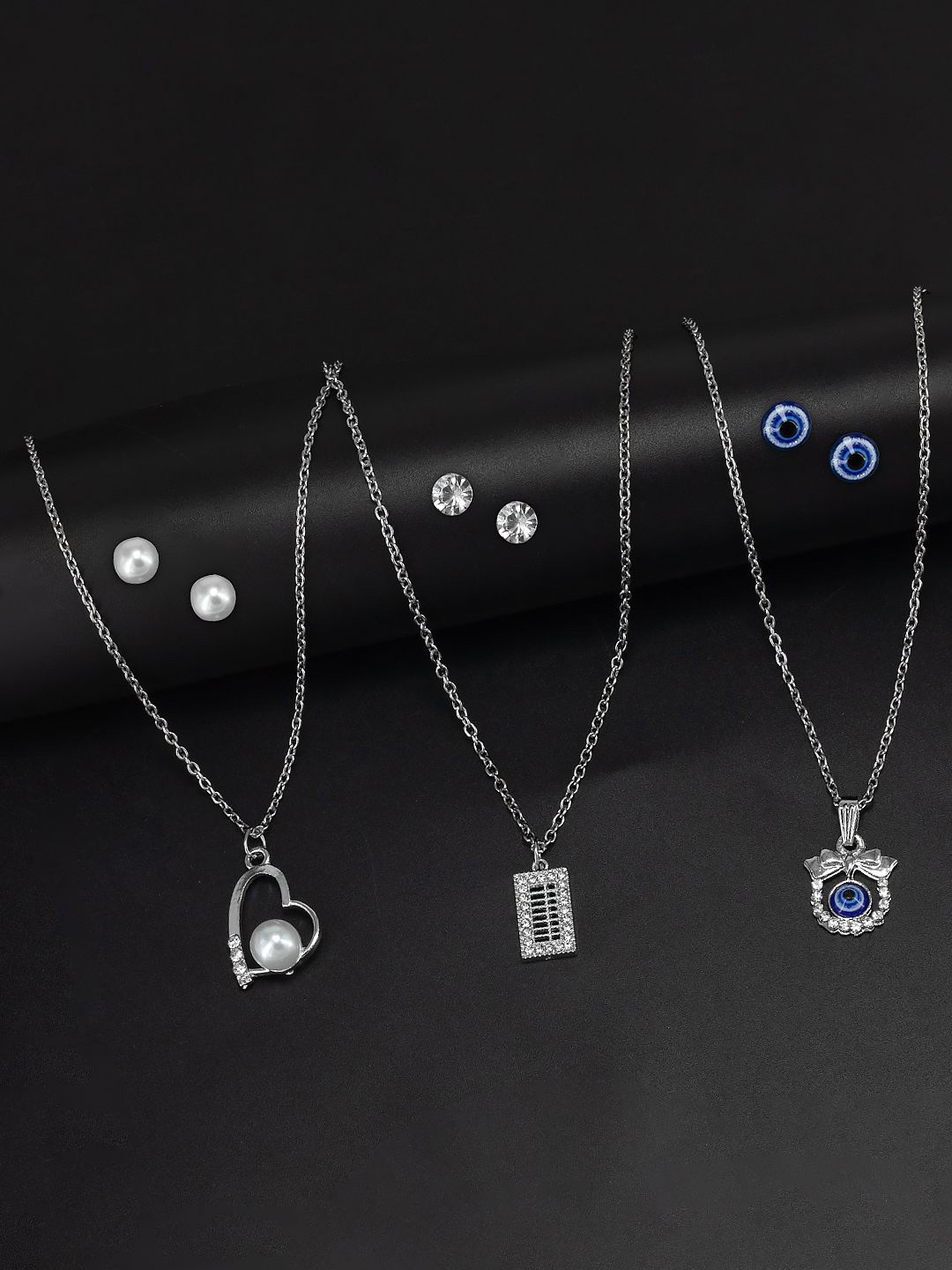 

PRIVIU Set of 3 Rhodium Plated Cubic Zirconia Jewellery Set, Silver
