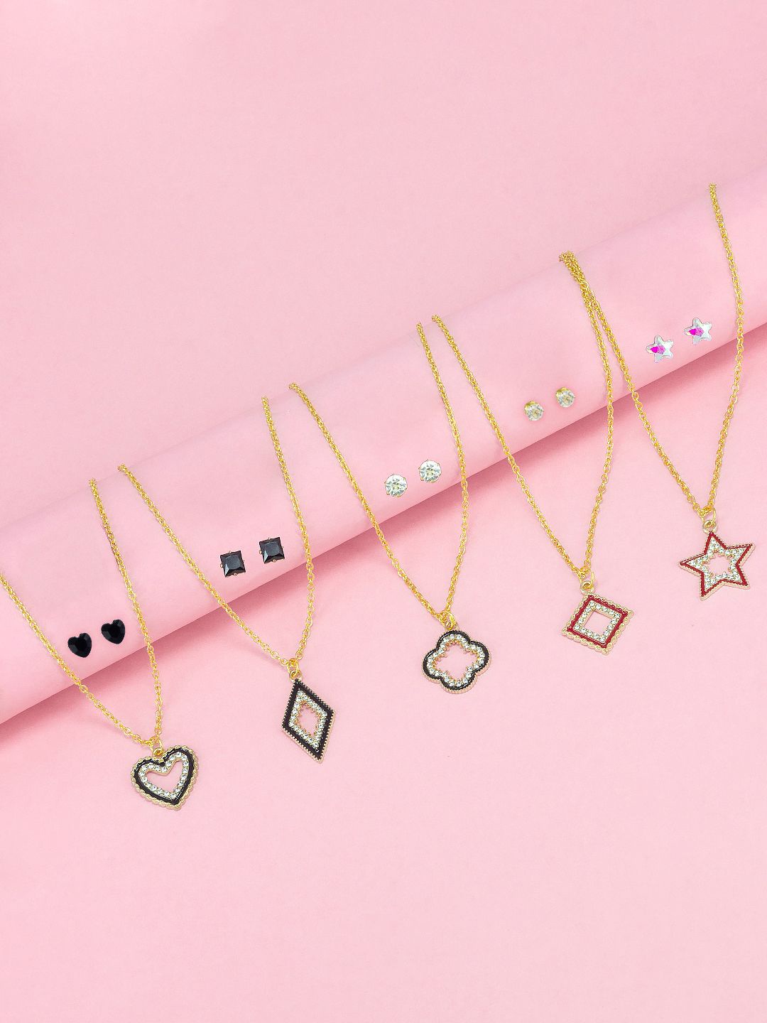 

PRIVIU Set of 5 Gold Plated German Silver CZ Studded Jewellery Set