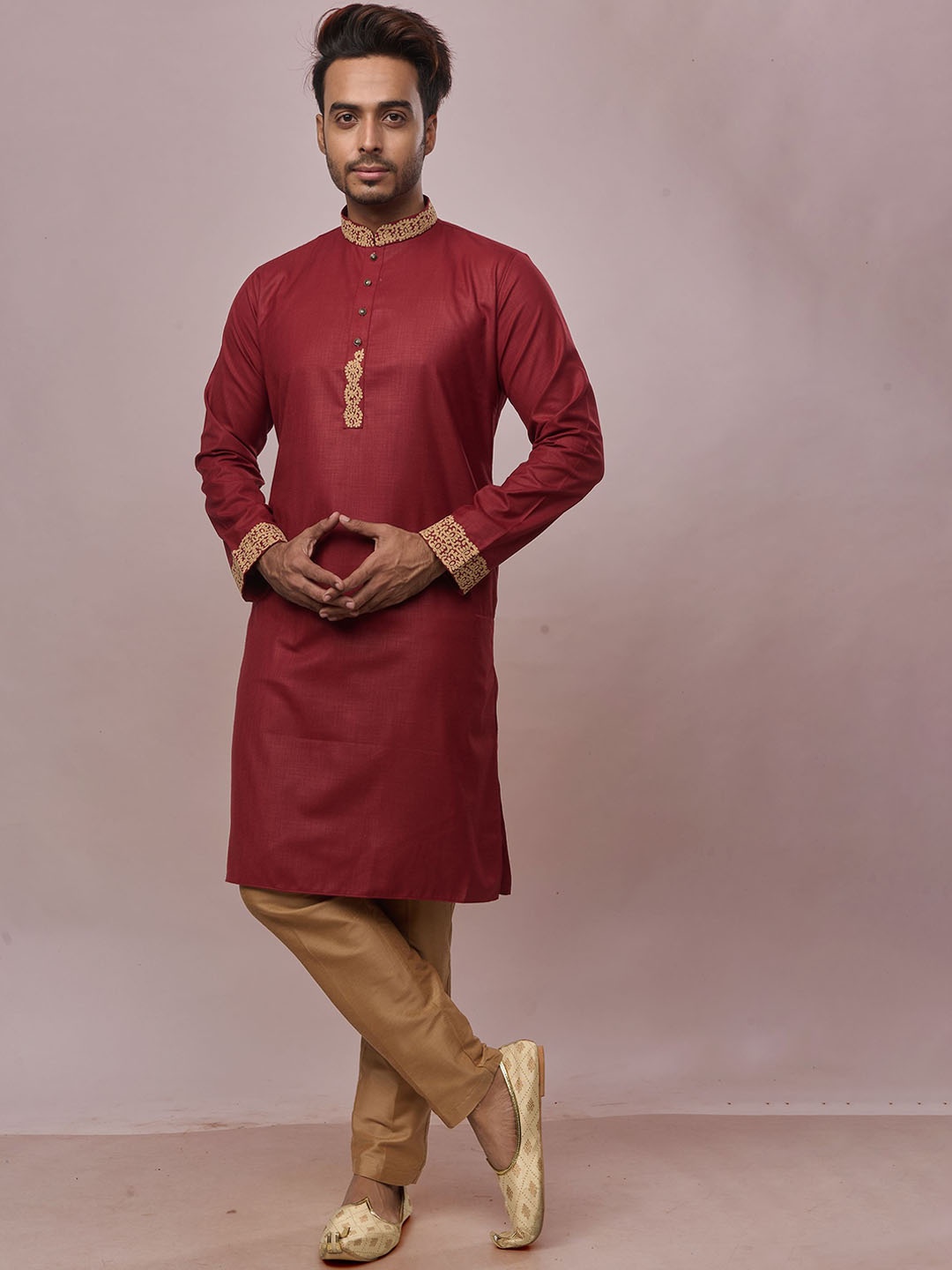 

KHAAS Mandarin Collar Cotton Straight Kurta, Red