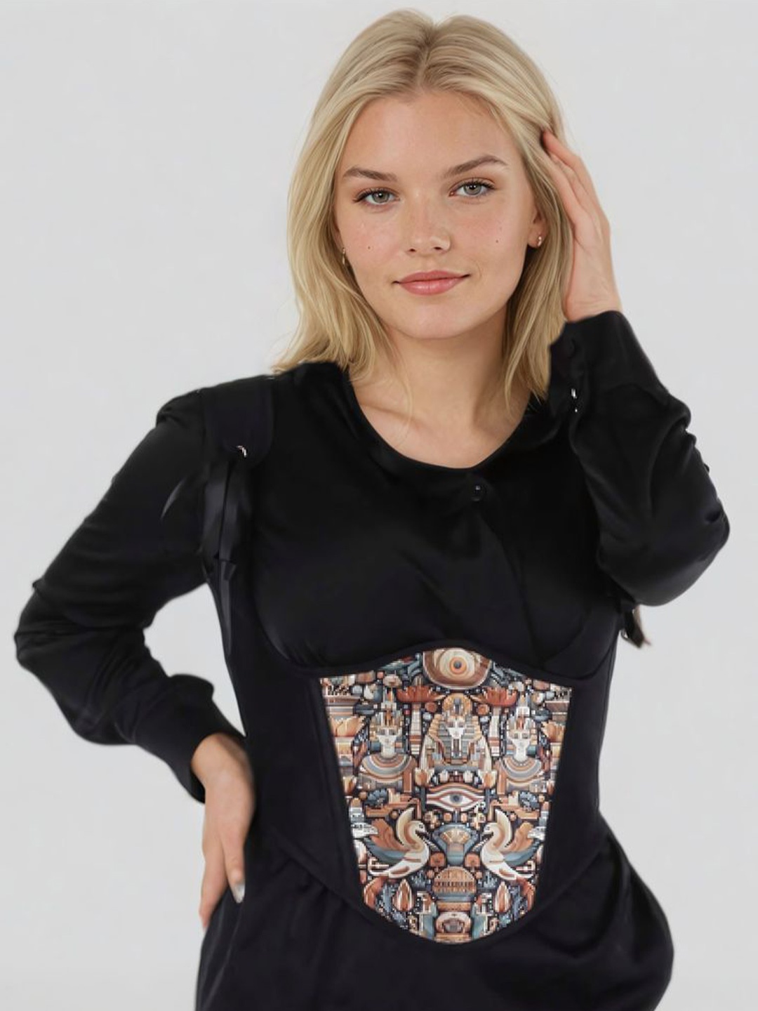 

Bunny Corset Floral Sheen Top, Black