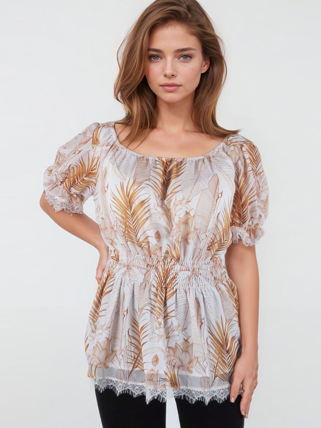 

Bunny Corset Floral Print Cinched Waist Top, Multi