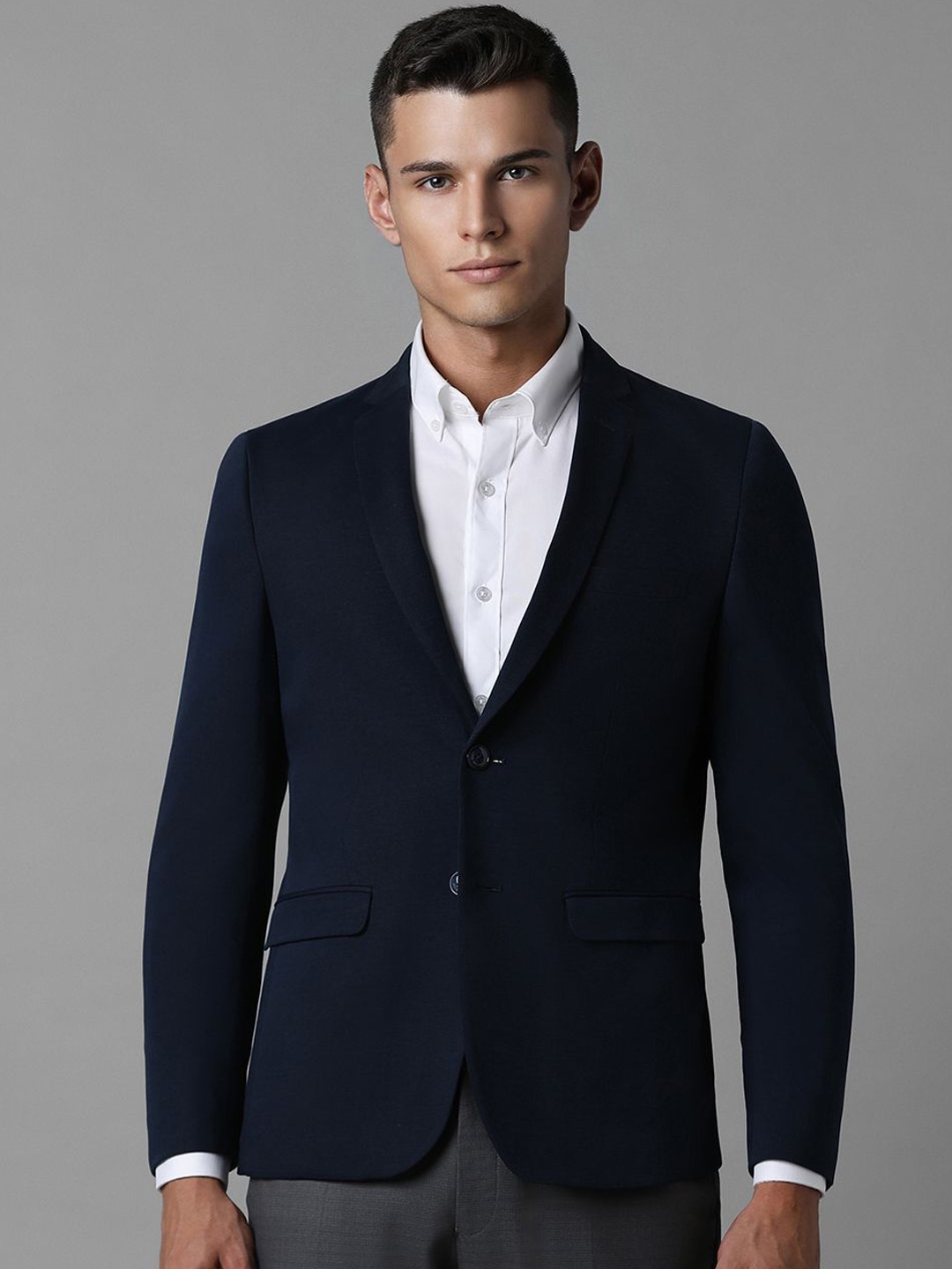 

Louis Philippe Sport Textured Pure Cotton Super Slim-Fit Single-Breasted Casual Blazer, Navy blue