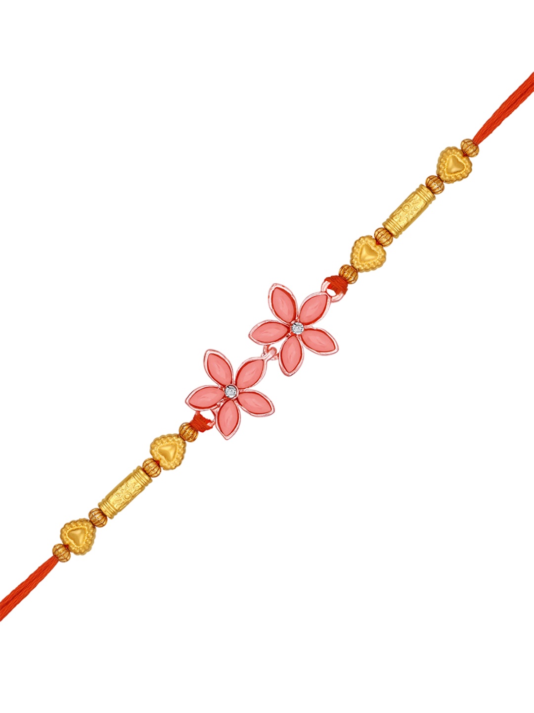 

Mahi Floral Crystal Stone Studded & Beaded Thread Rakhi, Orange