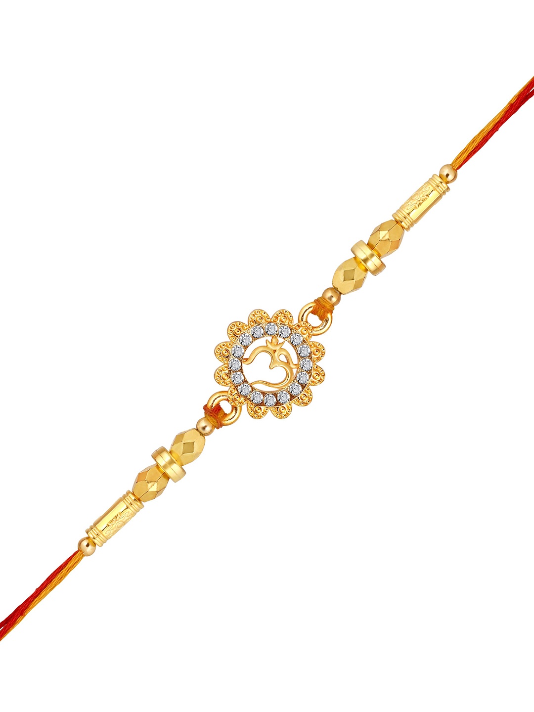 

Mahi OM Stone Studded & Beaded Thread Rakhi, Gold