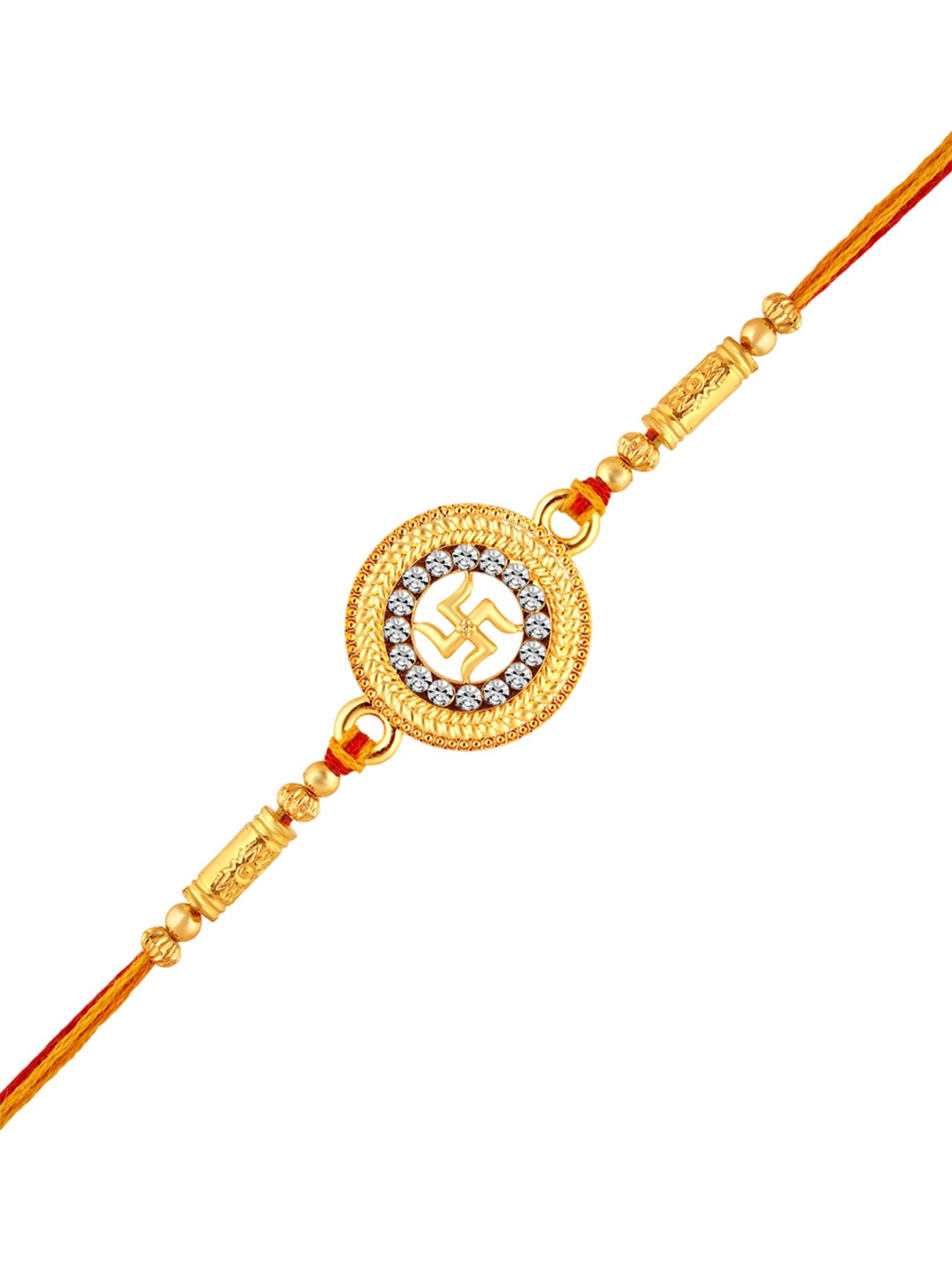 

Mahi Stone Studded & Beaded Thread Rakhi, Gold
