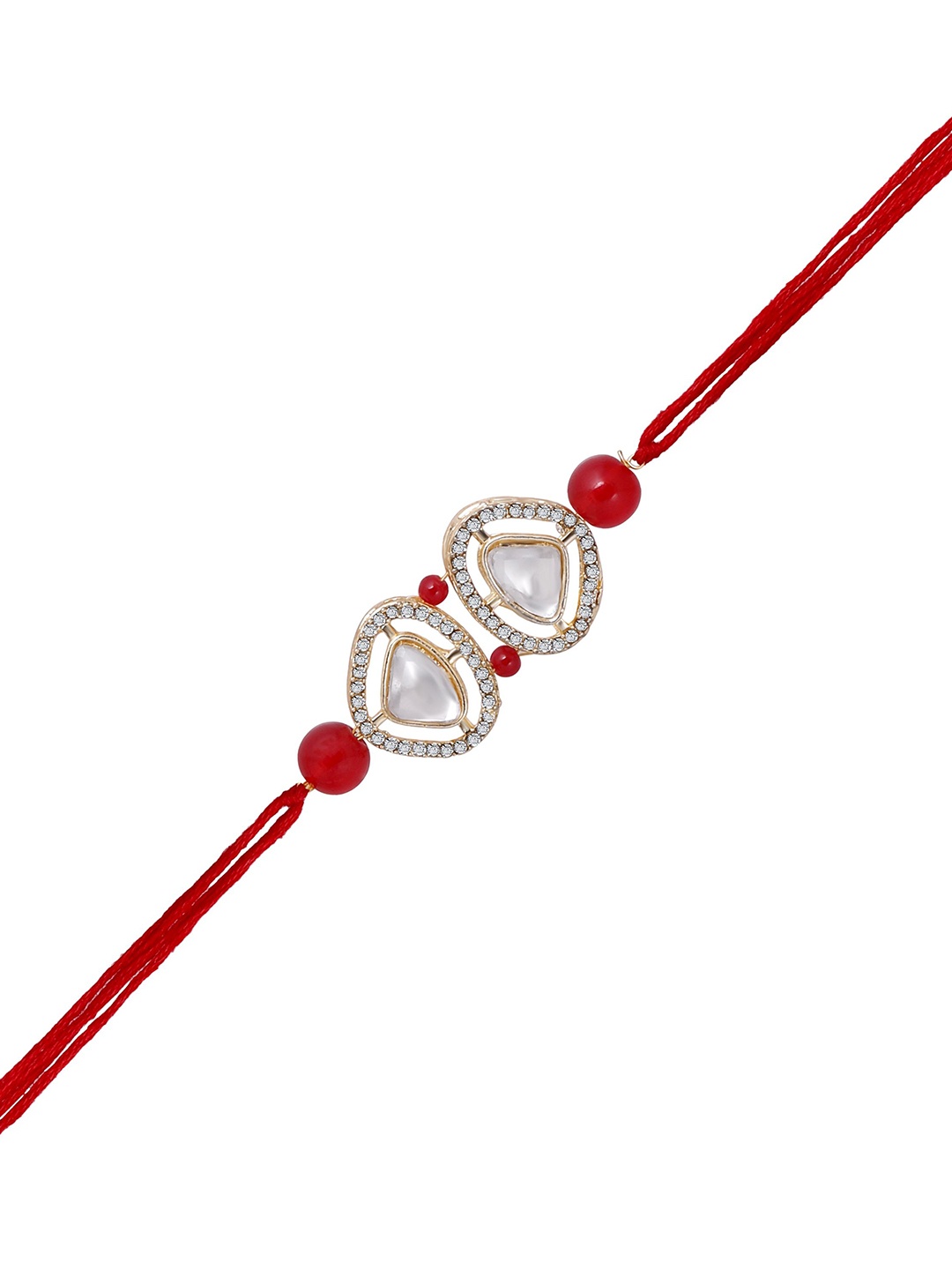 

Mahi Kundan Stone Studded & Beaded Thread Rakhi, Red