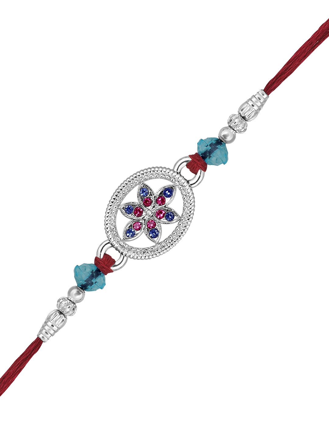 

Mahi Stone Studded & Beaded Thread Rakhi, Silver