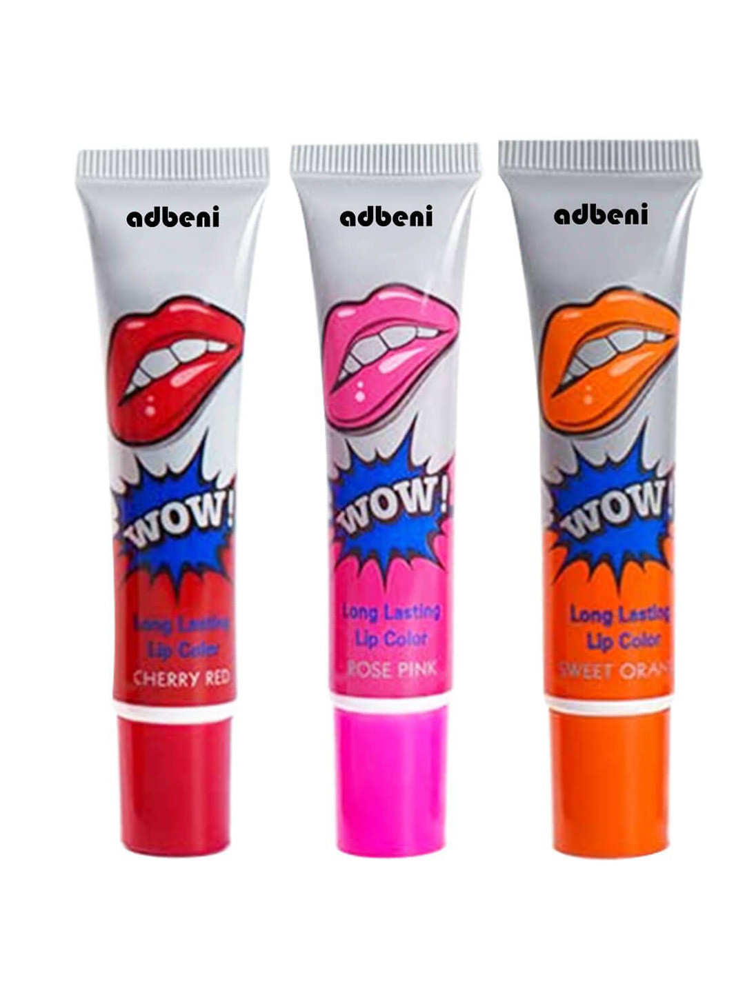 

Adbeni Wow Set Of 3 Longwear Glossy Peel Off Lip Color 15g Each- Orange-Sexy Red-Peach
