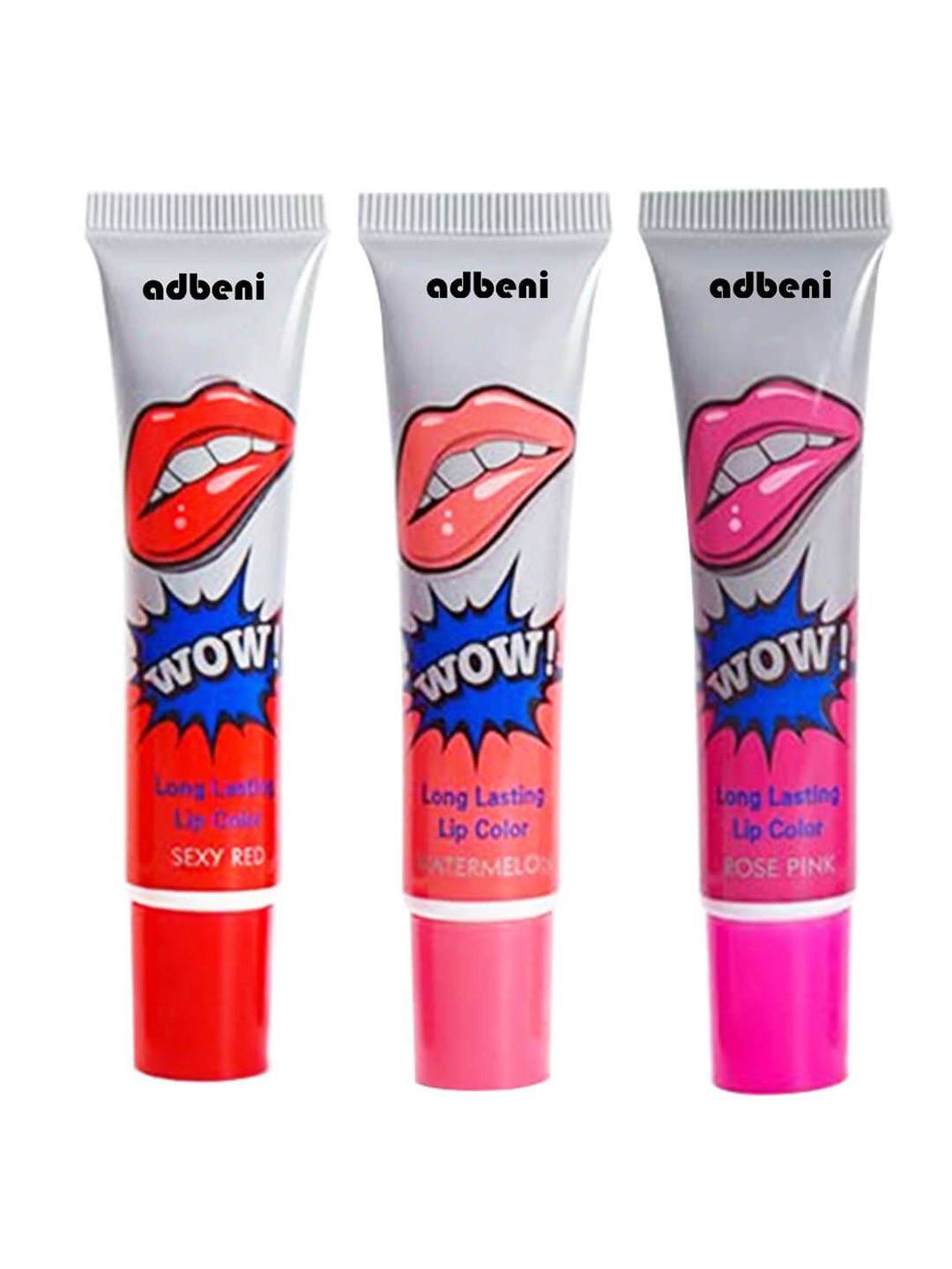 

Adbeni Wow Set Of 3 Longwear Glossy Peel Off Lip Color 15g Each- Red-RosePink-Watermelon