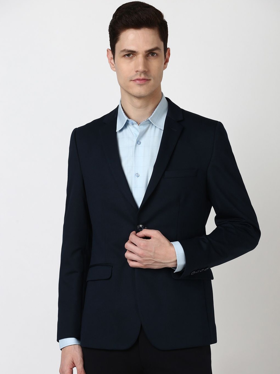 

Peter England Elite Textured Slim-Fit Single-Breasted Casual Blazers, Navy blue