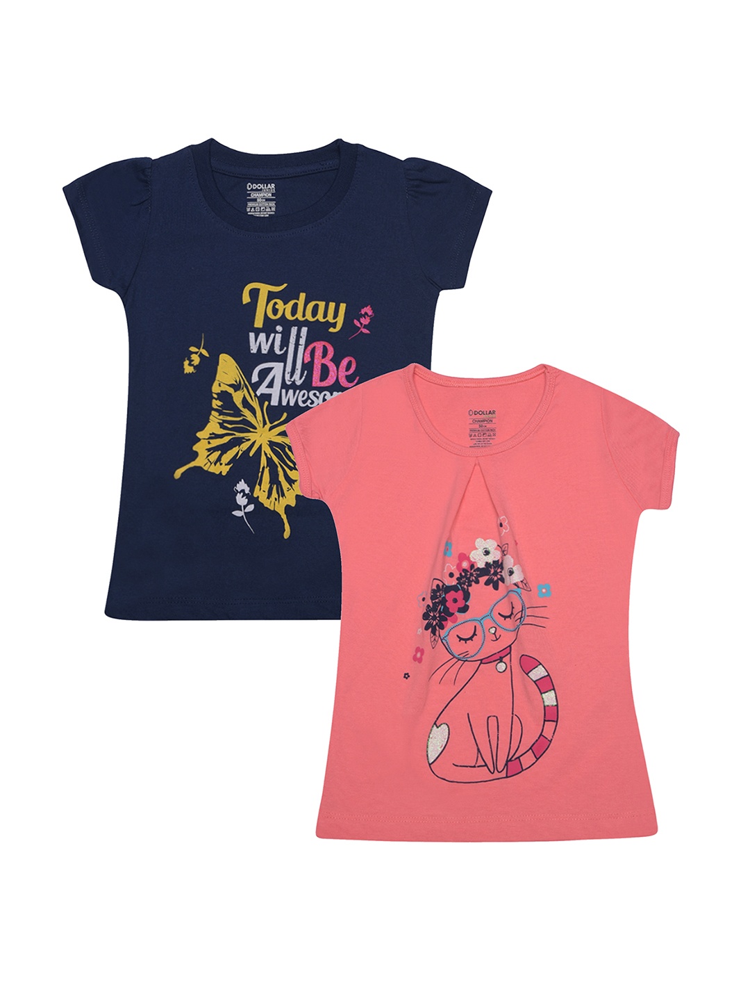 

Dollar Champion Kidswear Girls Pack Of 2 Graphic Printed T-shirts, Navy blue