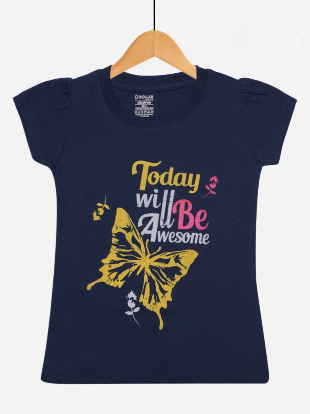 

Dollar Champion Kidswear Girls Typography Printed T-shirt, Navy blue