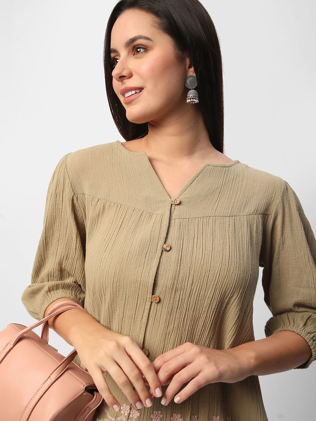 

R&B Embroidered Ethnic Tunic, Olive