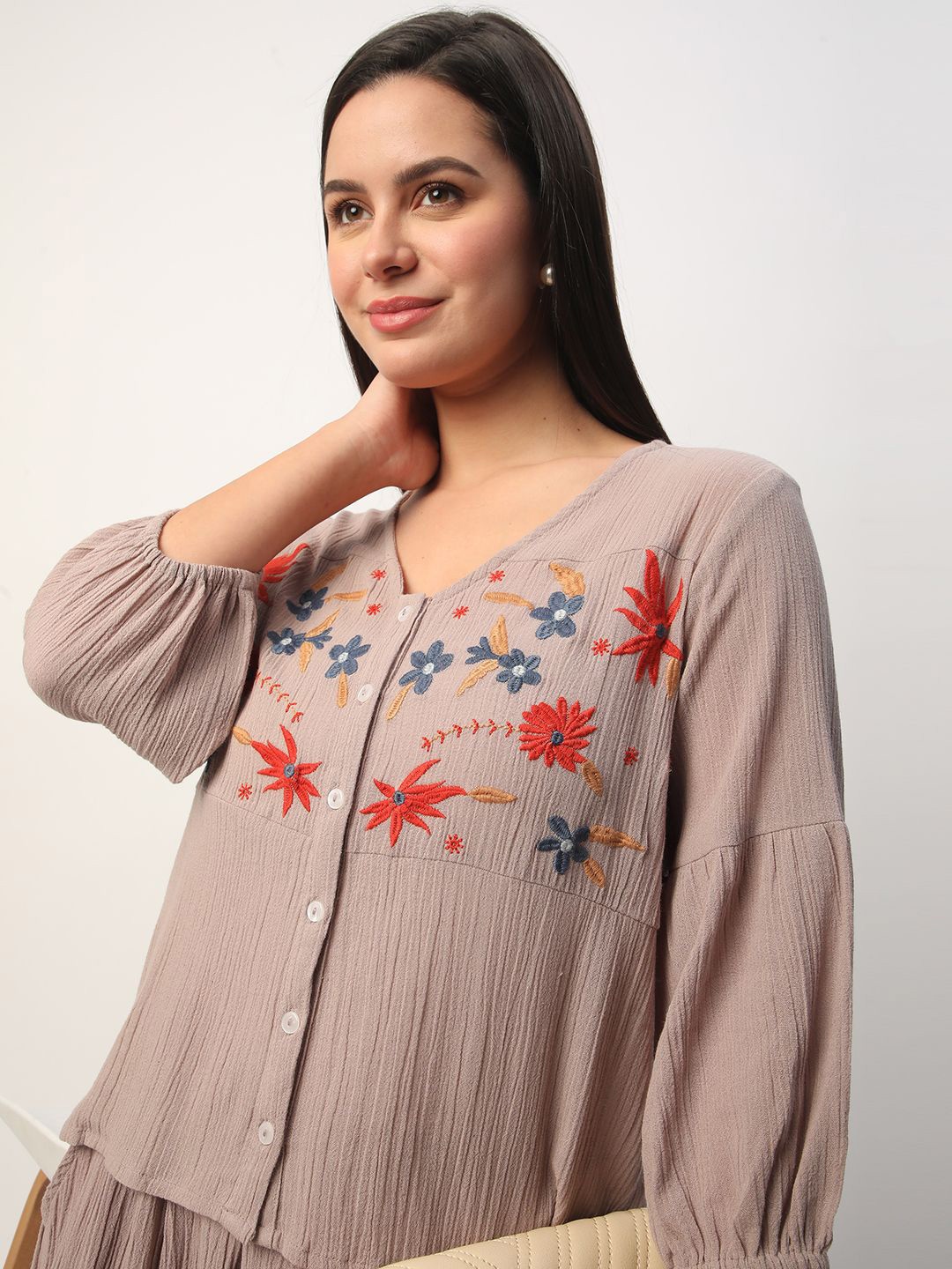 

R&B Embroidered Ethnic Tunic, Grey