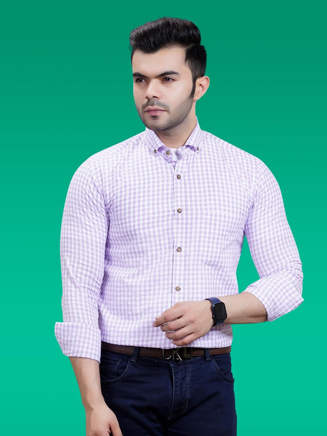 

BAESD Men Premium Slim Fit Gingham Checks Opaque Checked Casual Shirts, Mauve
