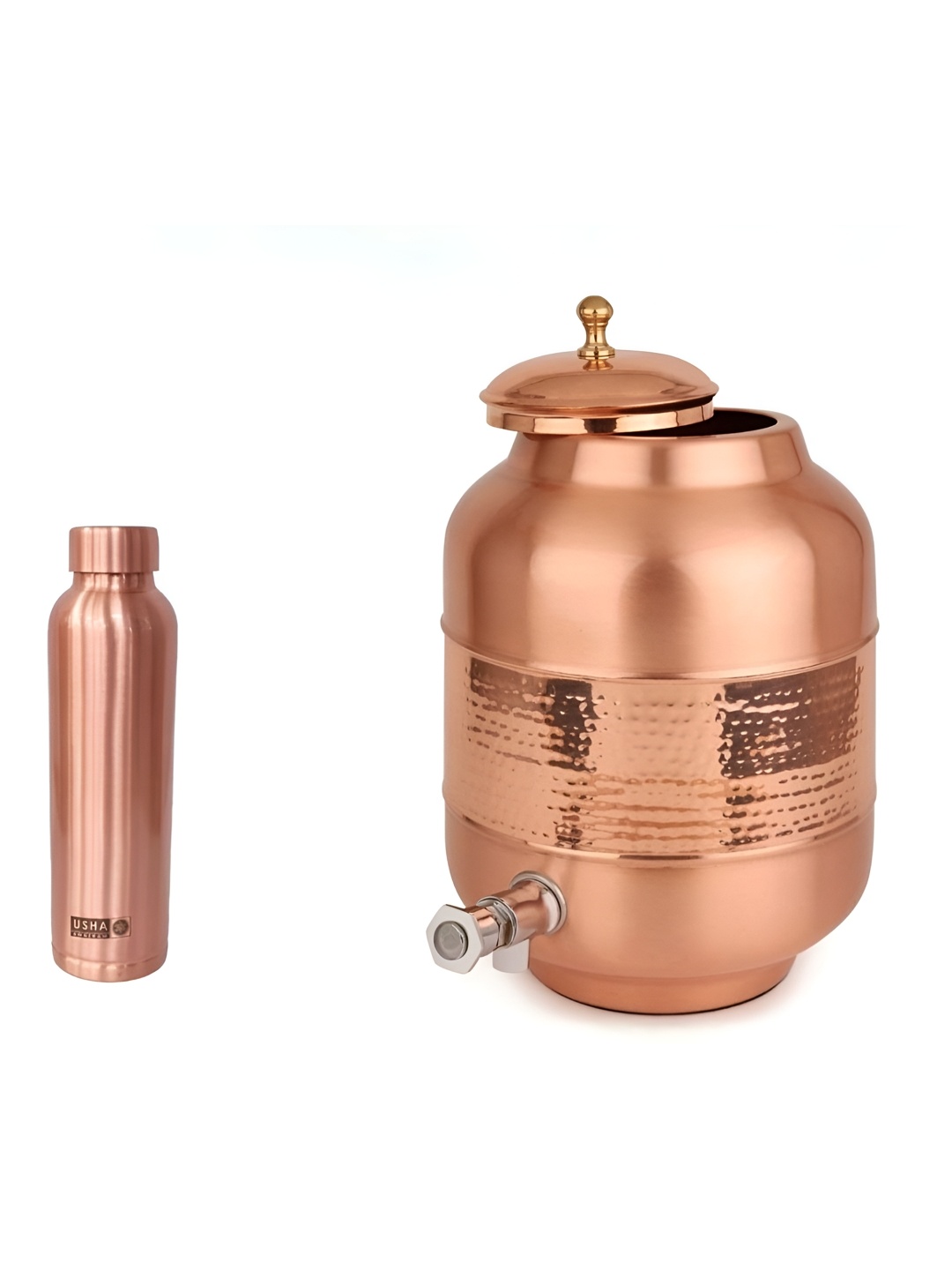 

USHA SHRIRAM Copper-Toned 2 Pieces Copper Water Bottle 950 ml & Matka 8 ltr