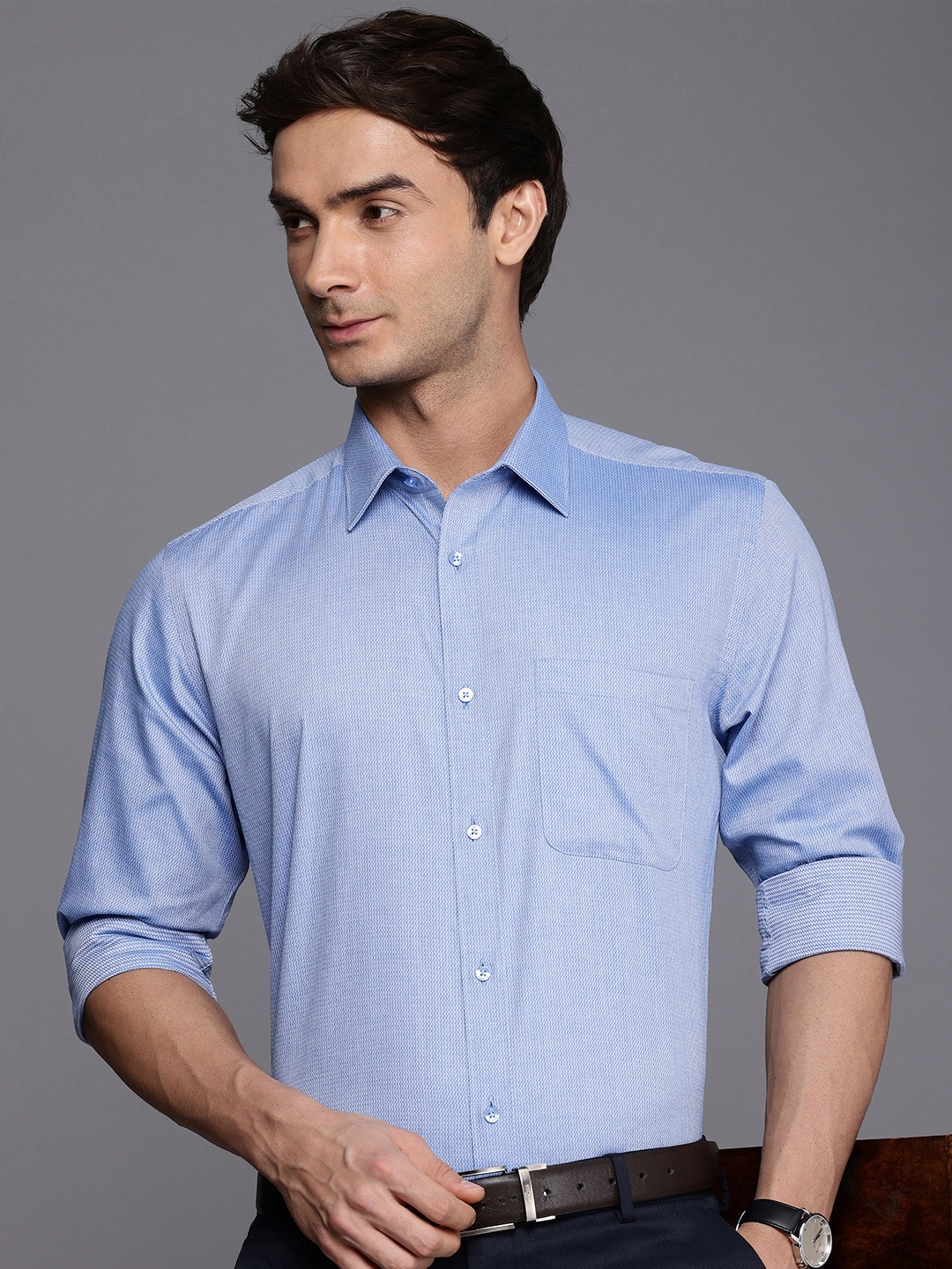 

Raymond Slim Fit Self-Design Pure Cotton Formal Shirt, Blue