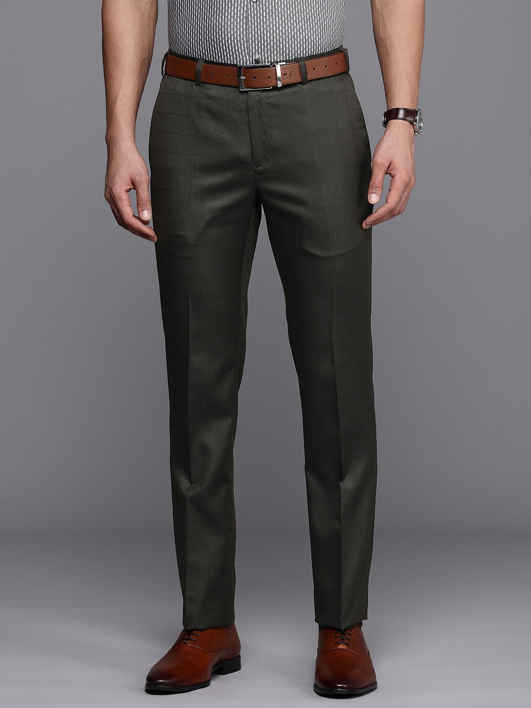 

Raymond Men Checked Slim Fit Formal Trousers, Brown
