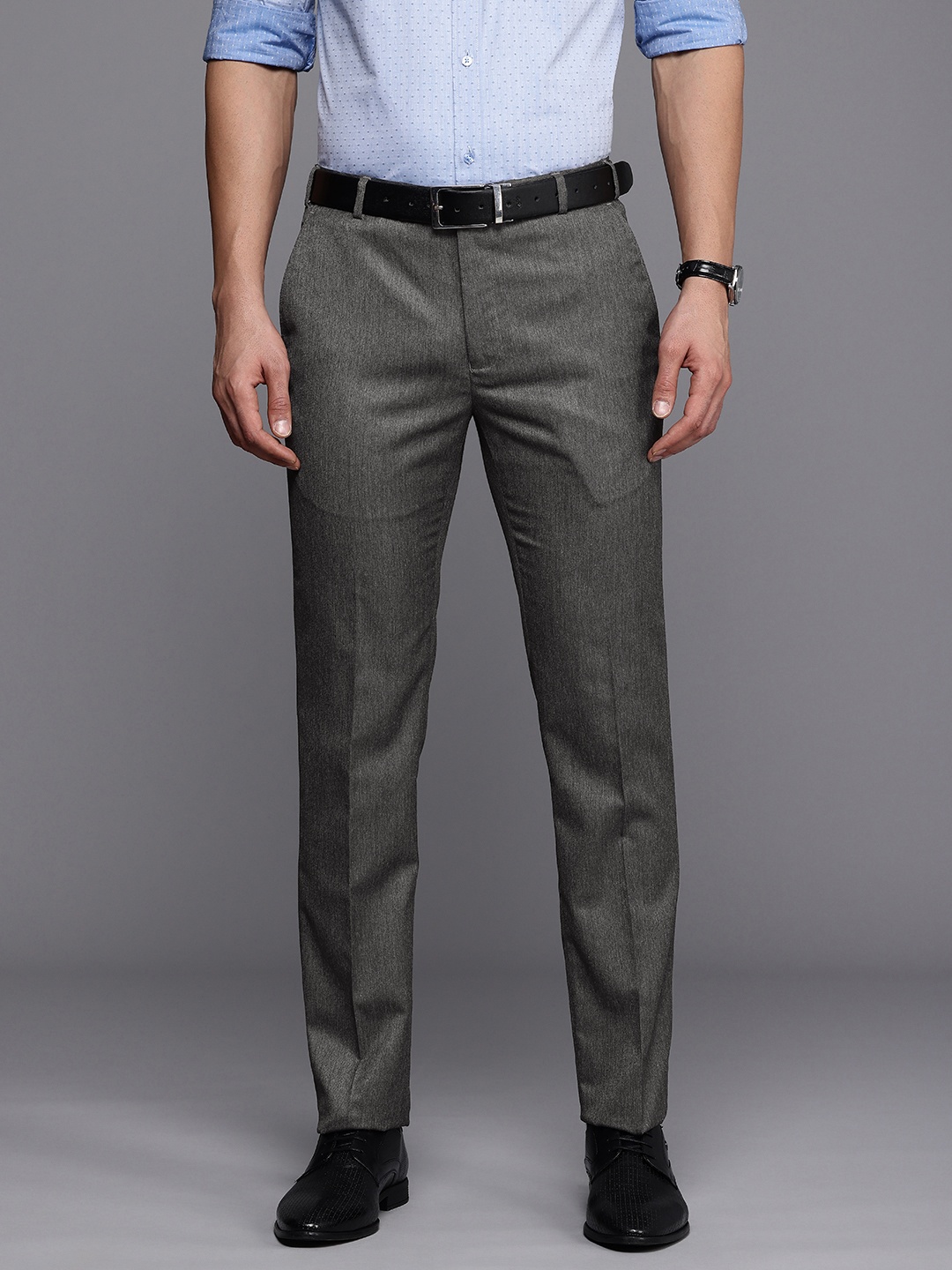 

Raymond Men Slim Fit Formal Trousers, Grey melange