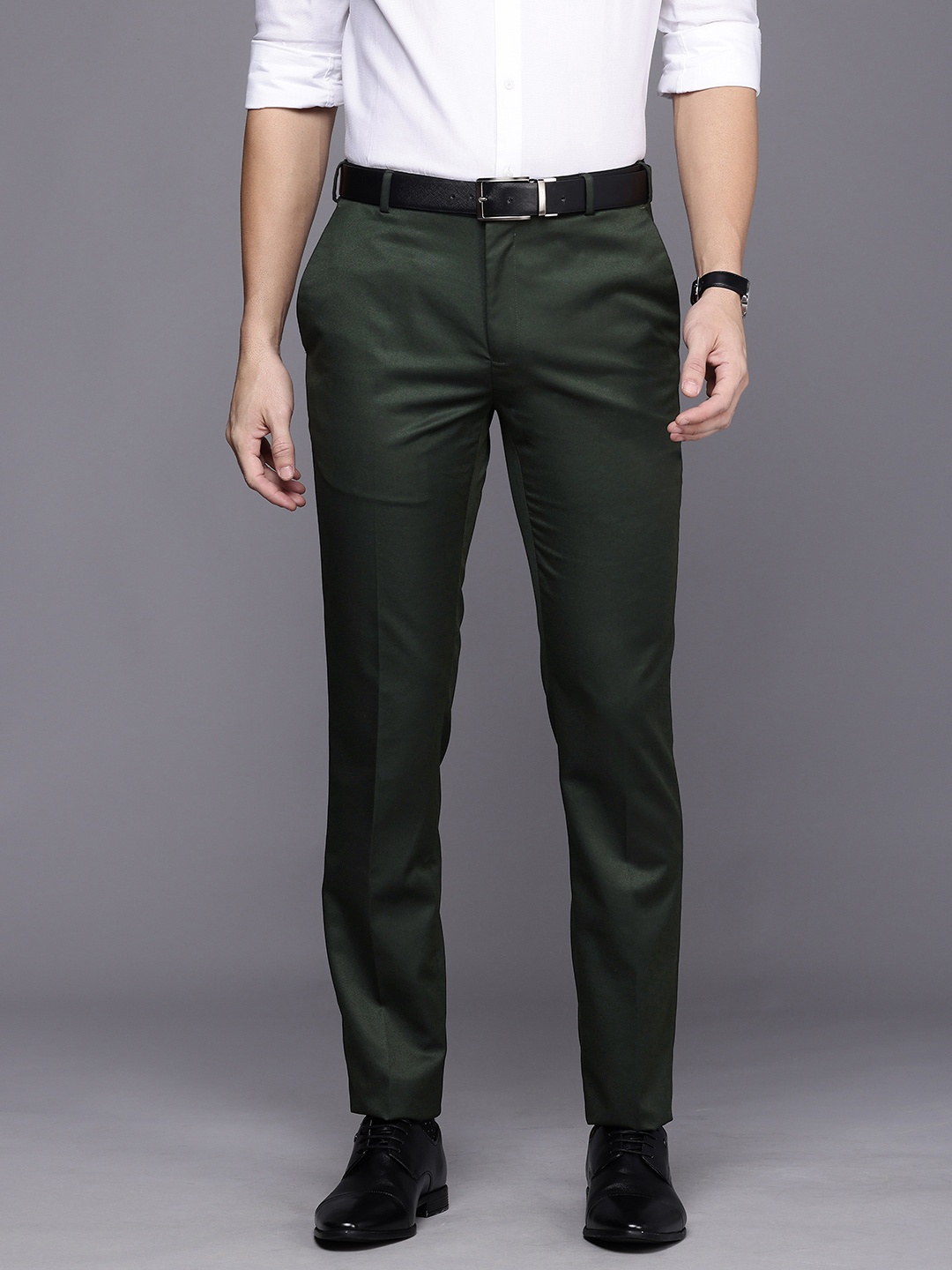 

Raymond Men Slim Fit Formal Trousers, Olive