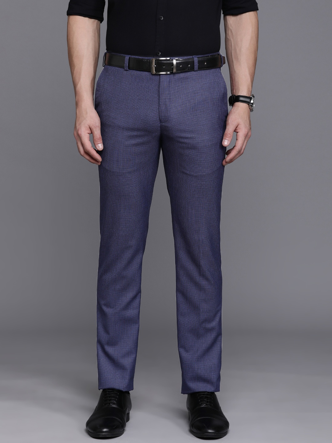 

Raymond Men Textured Slim Fit Formal Trousers, Blue