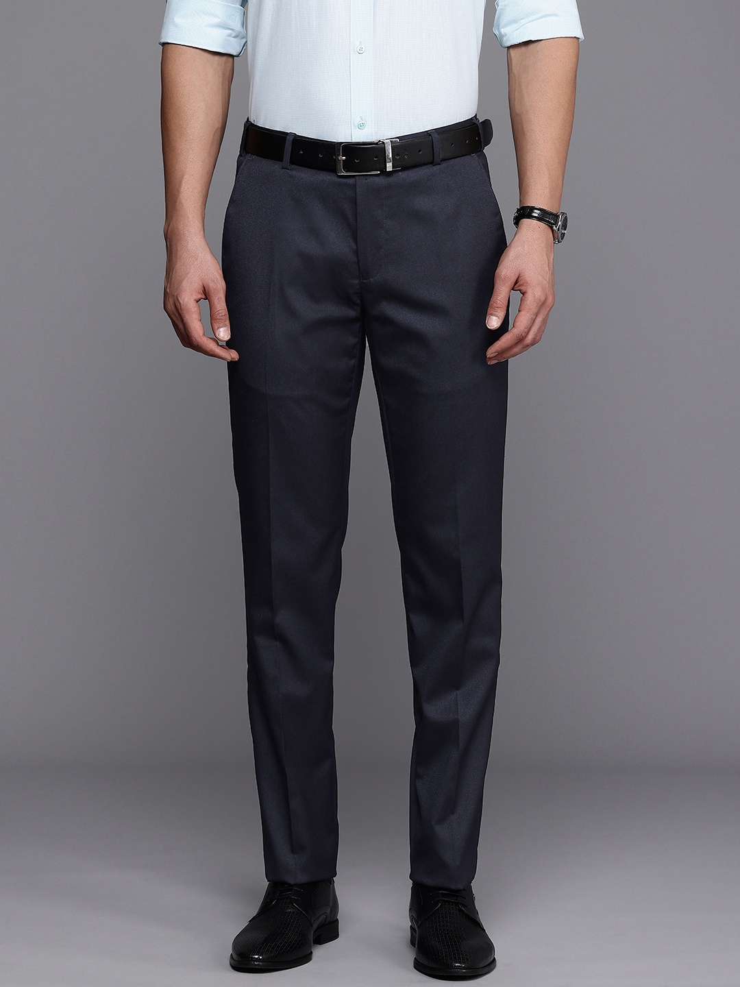 

Raymond Men Textured Slim Fit Formal Trousers, Blue