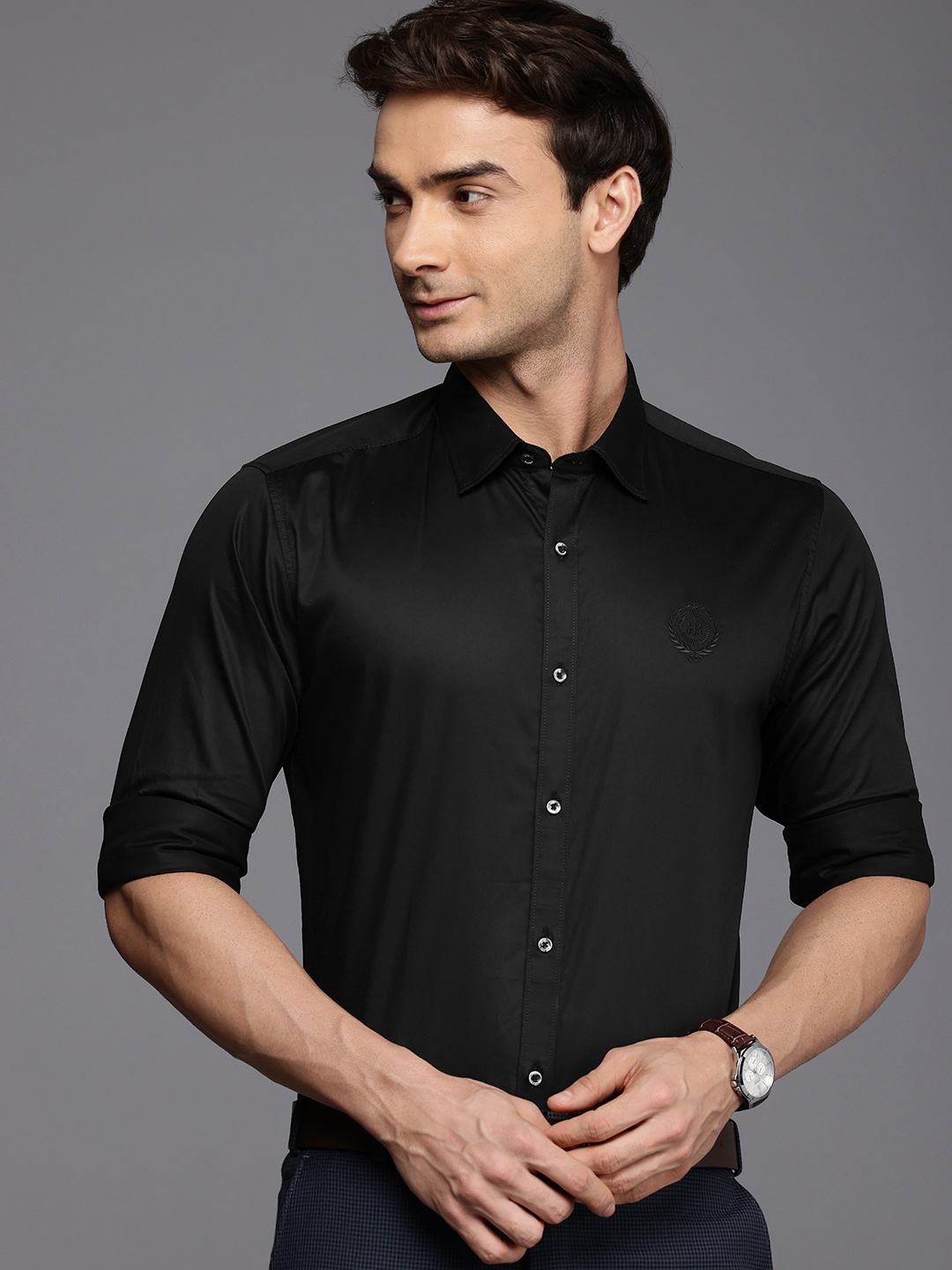 

Raymond Pure Cotton Slim Fit Opaque Casual Shirt, Black