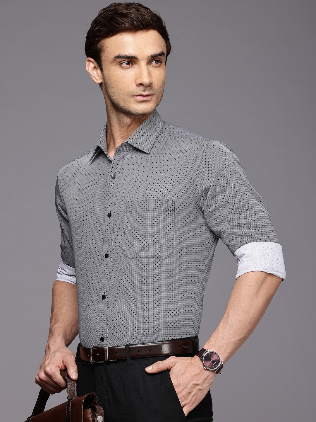 

Raymond Pure Cotton Slim Fit Opaque Micro Ditsy Printed Formal Shirt, Black