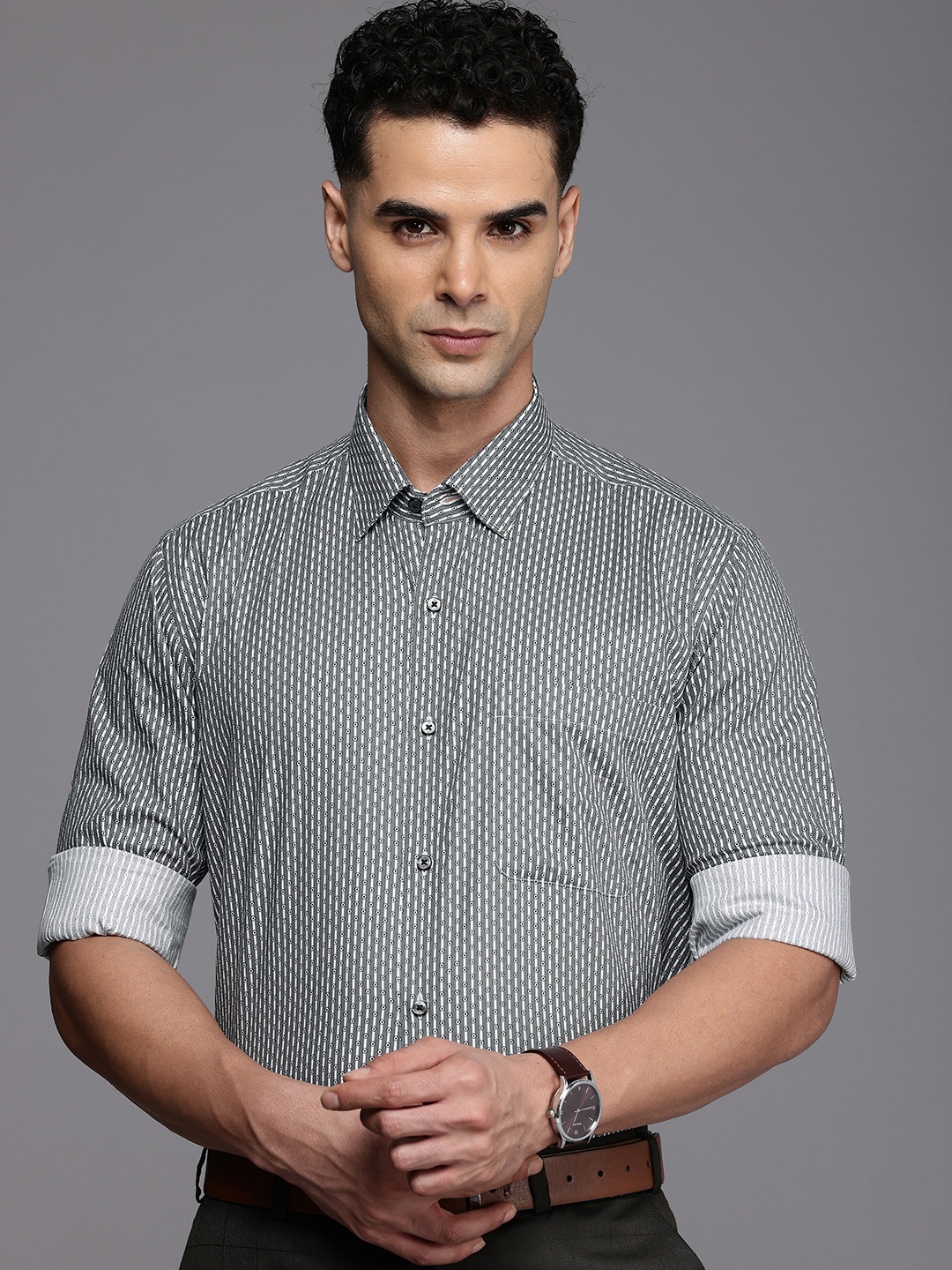 

Raymond Opaque Striped Formal Shirt, Grey