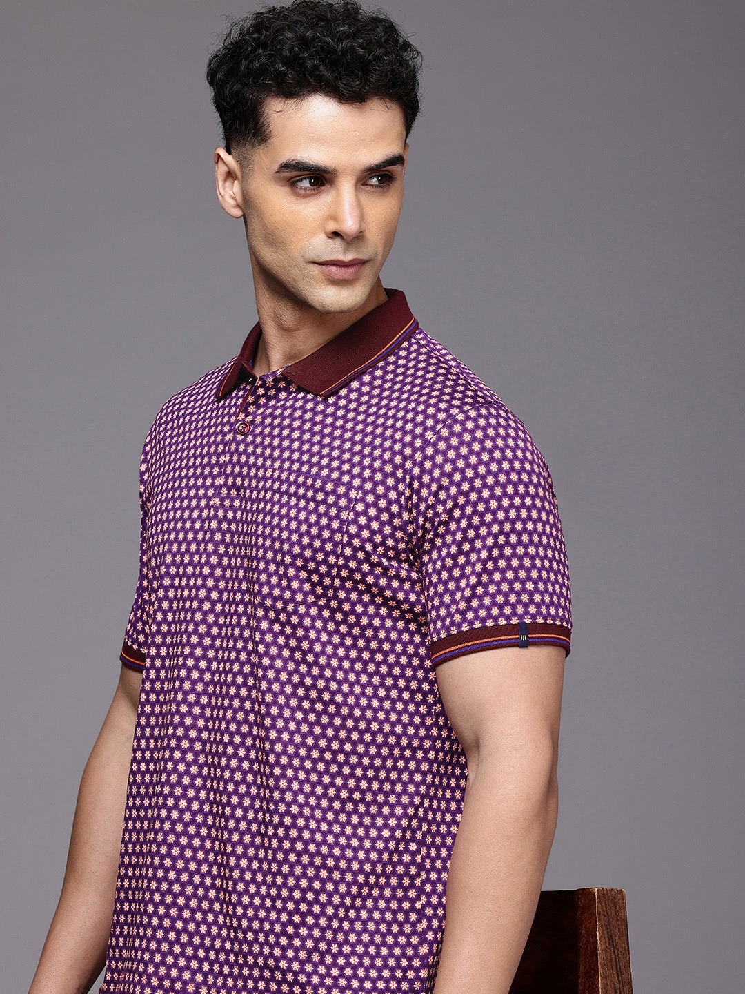 

Raymond Floral Printed Polo Collar Pure Cotton T-shirt, Burgundy