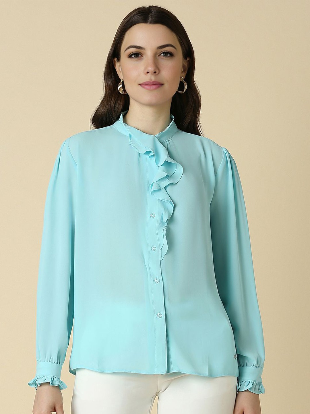 

Allen Solly Woman Mandarin Collar Shirt Style Top, Pink