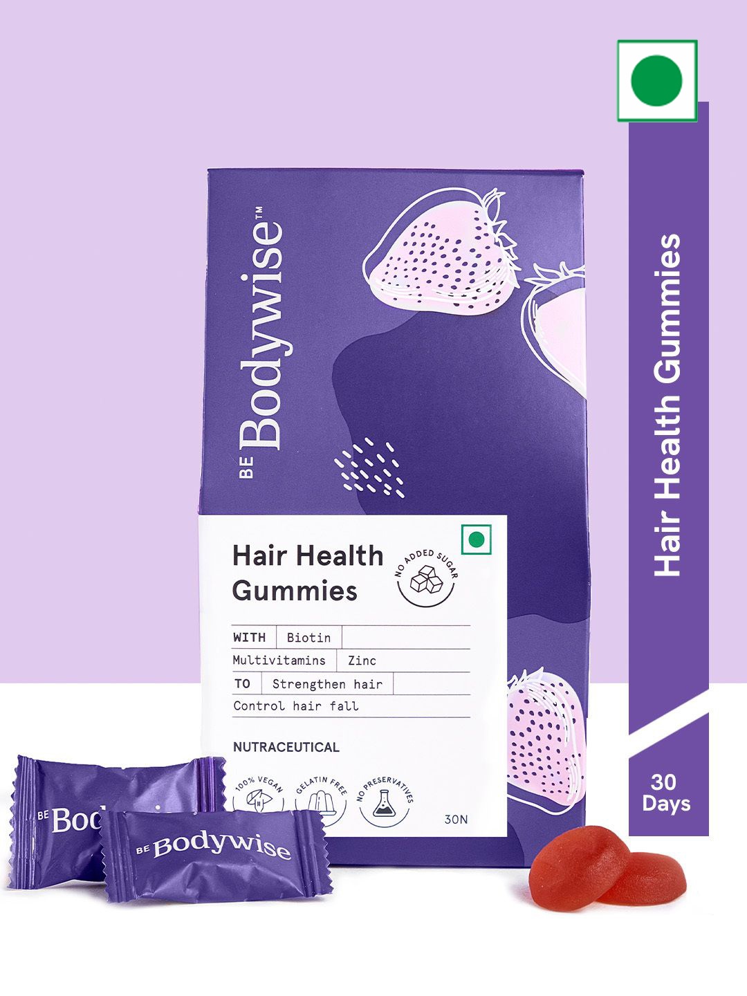 

Be Bodywise Hair Health Gummies For Shinier Hair - 30 Gummies, Purple