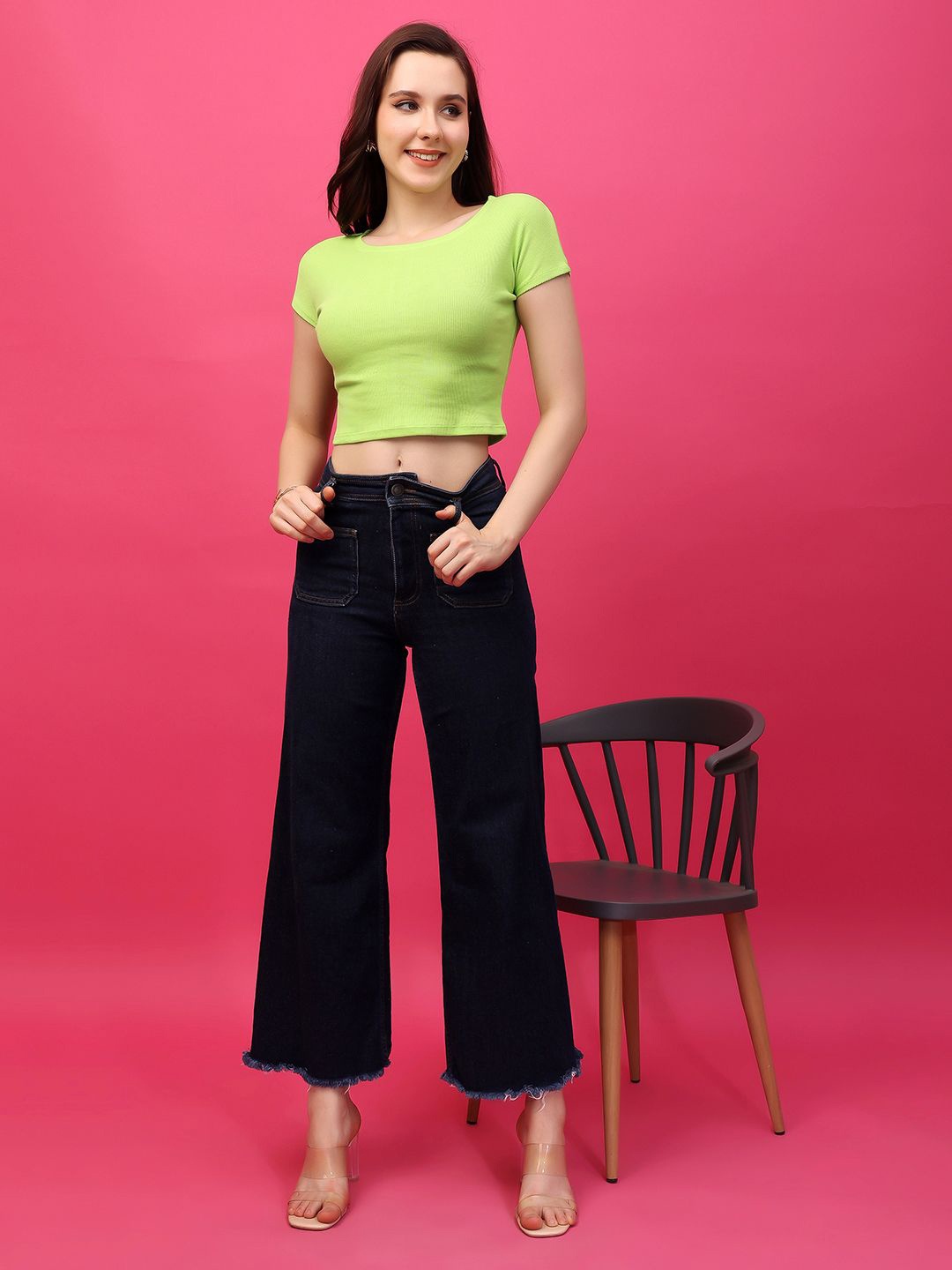 

Cation Women Solid Round Neck Cotton Top, Green