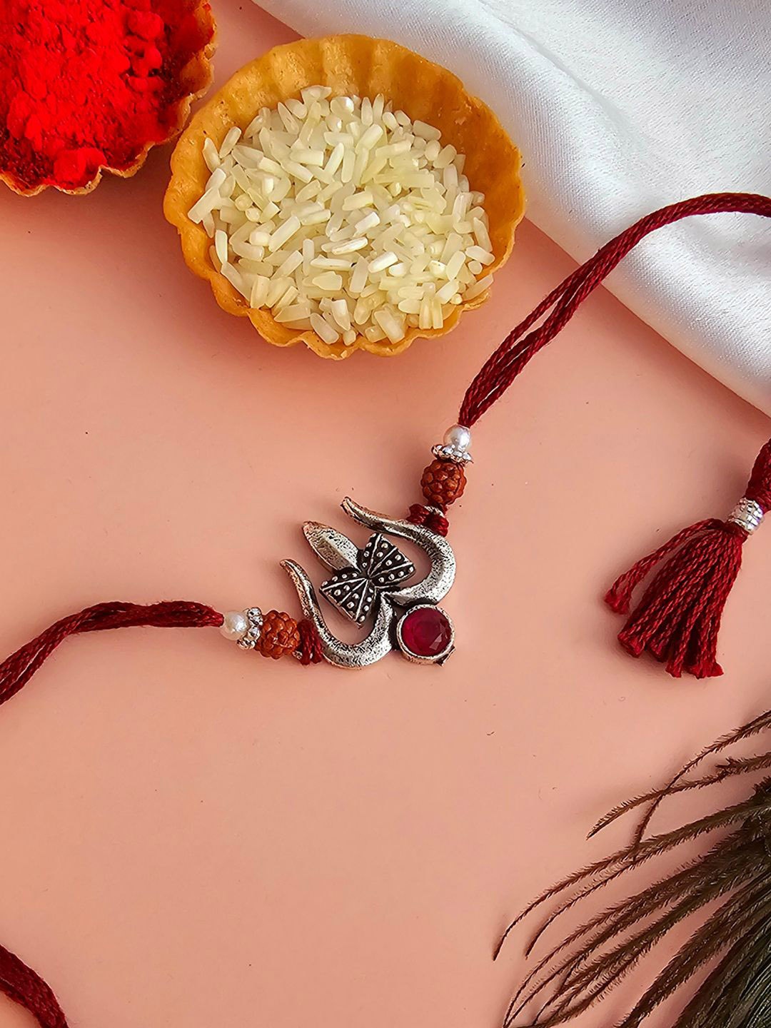 

Binnis Wardrobe Trishul Beaded Thread Rakhi, Silver