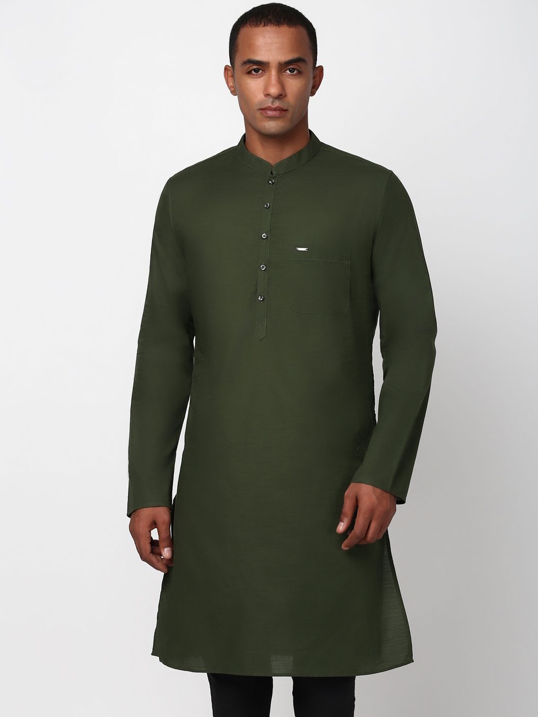 

Peter England Mandarin Collar Pure Cotton Straight Kurta, Olive