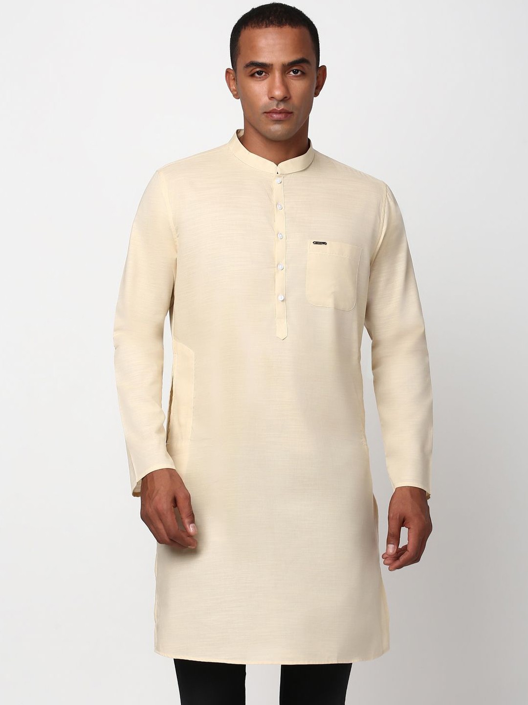 

Peter England Mandarin Collar Pure Cotton Straight Kurta, Beige