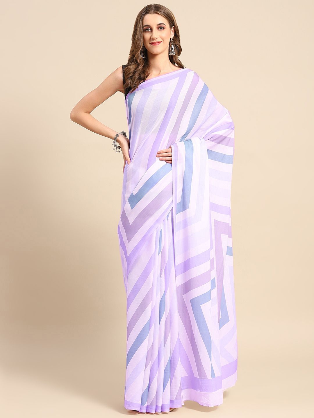 

BUTA BUTI Geometric Printed Pure Cotton Saree, Purple