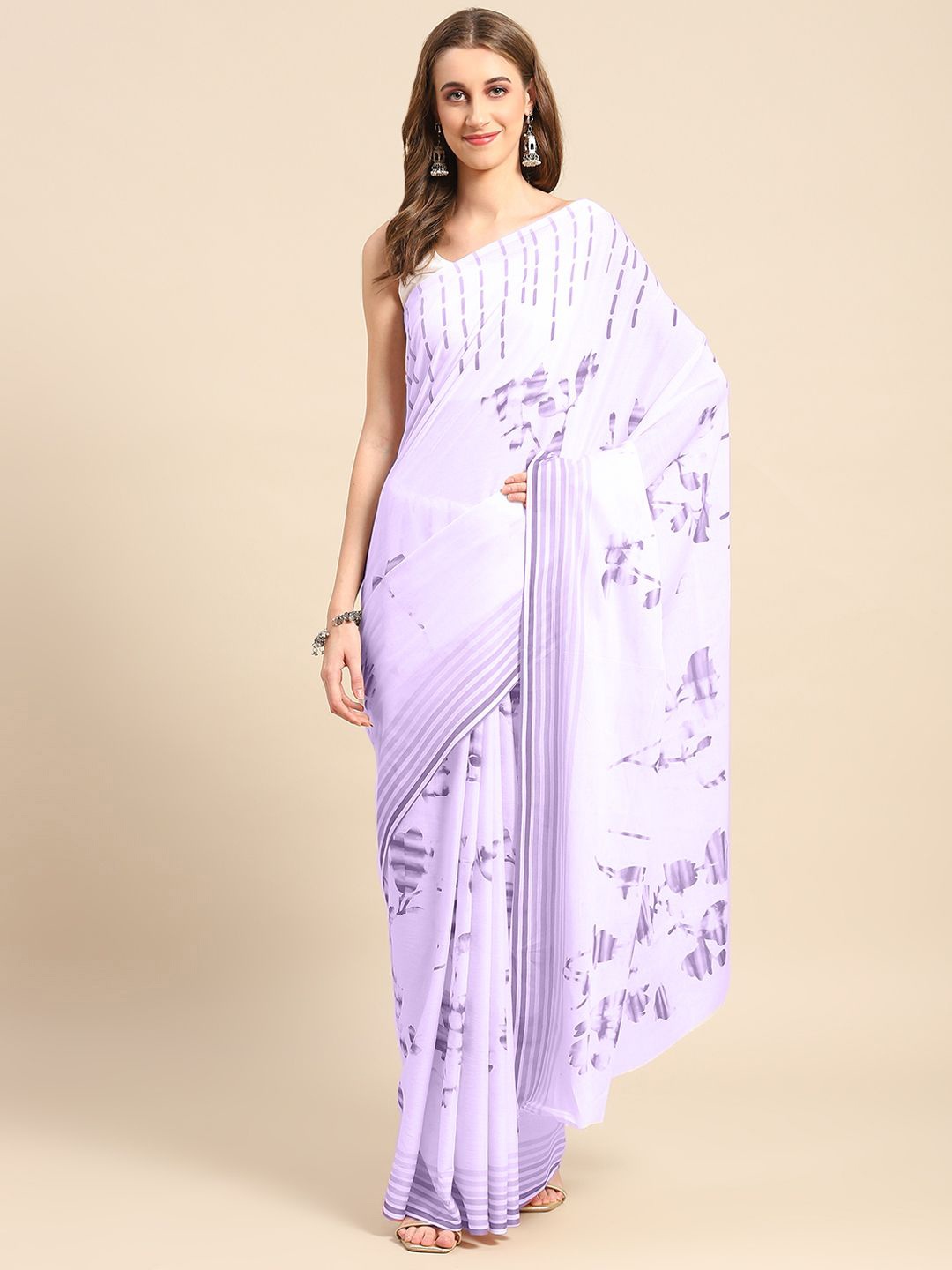 

BUTA BUTI Abstract Printed Pure Cotton Saree, Purple