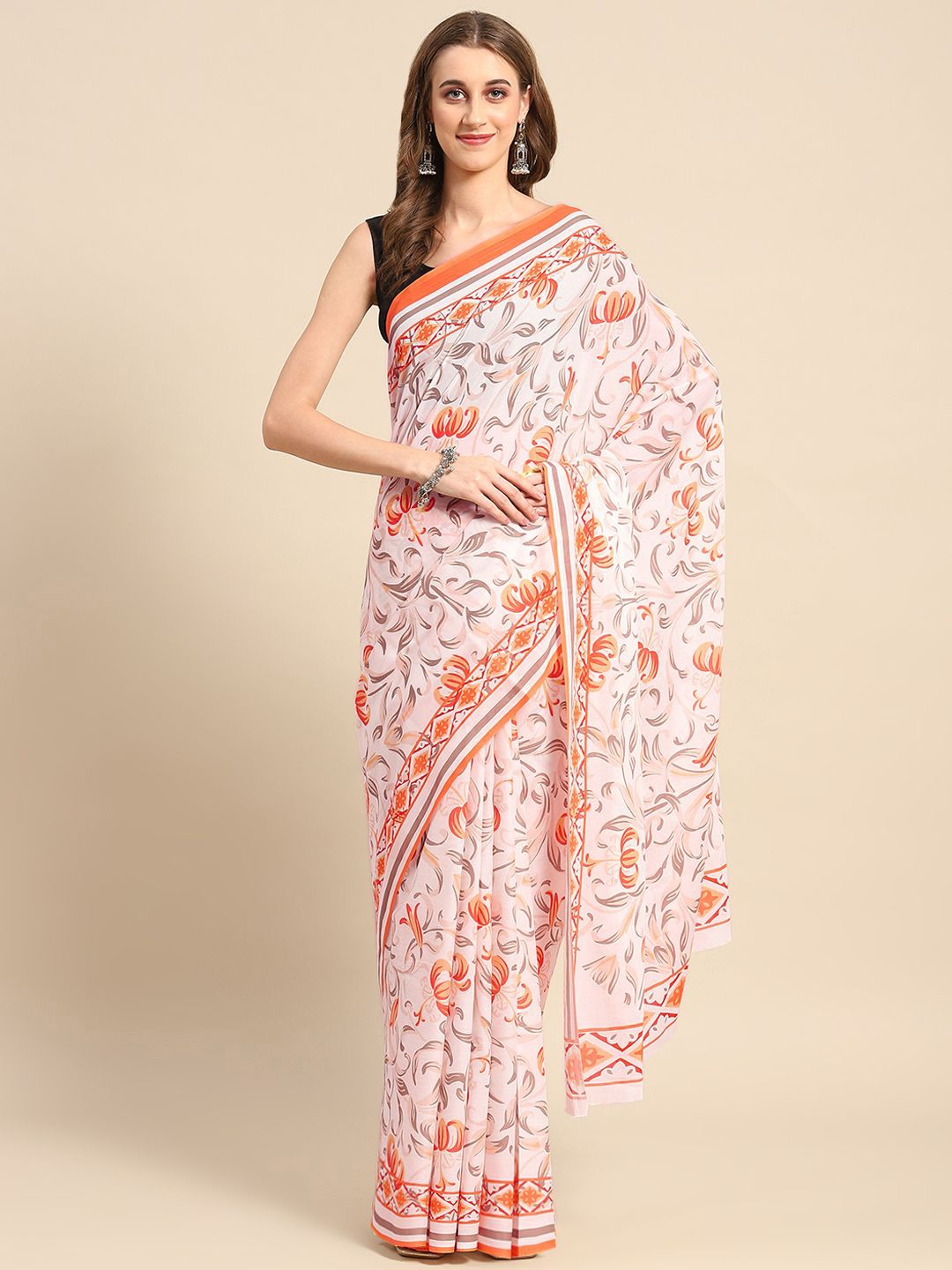 

BUTA BUTI Ethnic Motifs Printed Pure Cotton Saree, Red