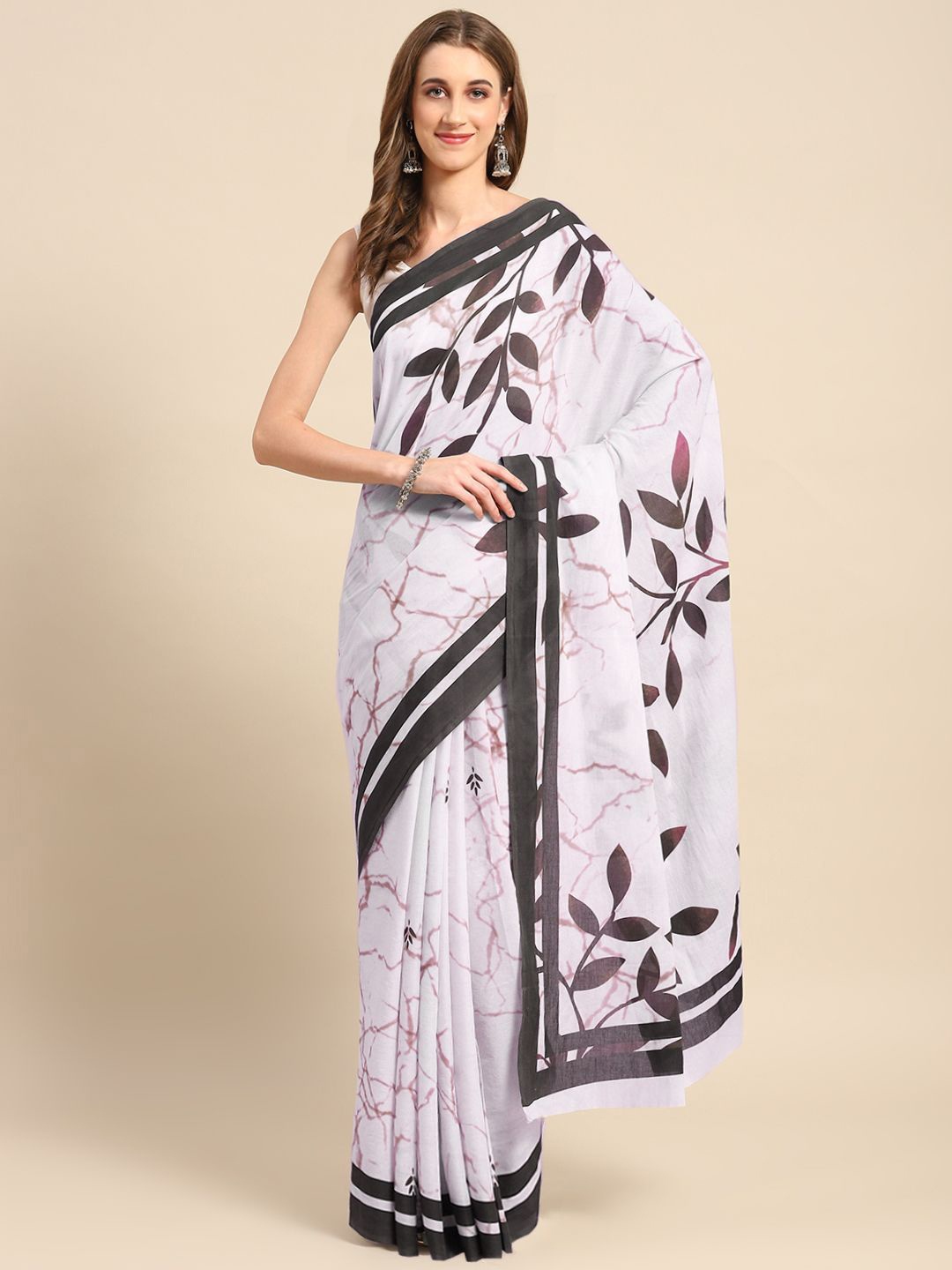 

BUTA BUTI Ethnic Motifs Printed Pure Cotton Saree, Maroon