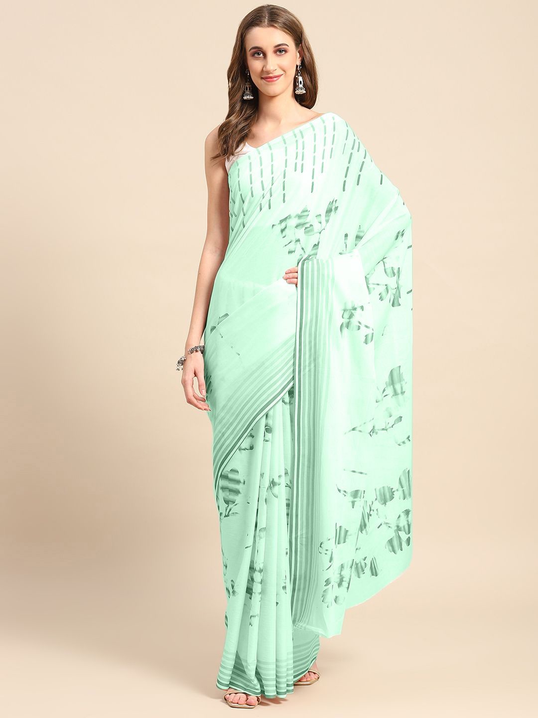 

BUTA BUTI Abstract Printed Pure Cotton Saree, Green