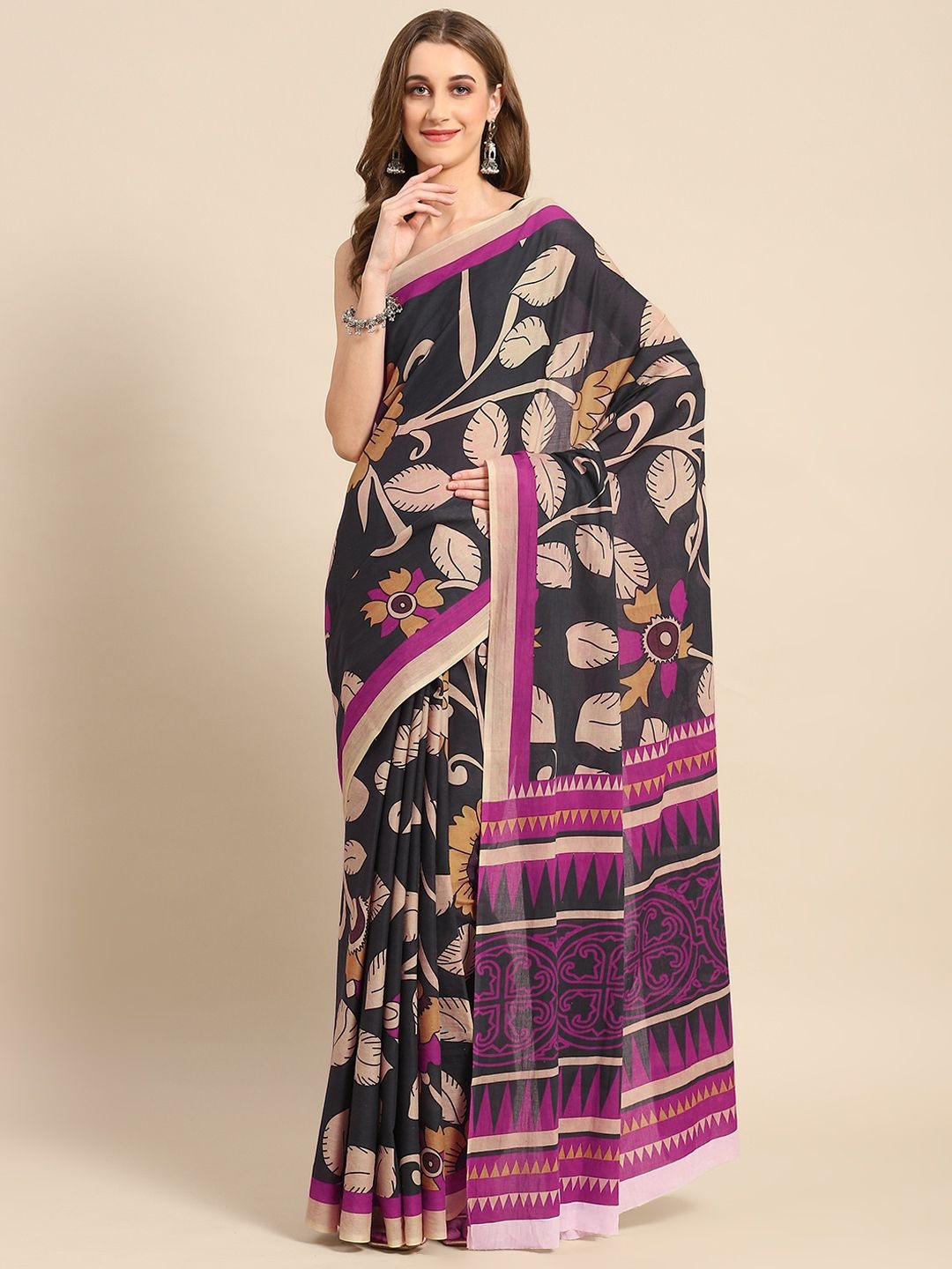 

BUTA BUTI Ethnic Motifs Printed Pure Cotton Saree, Pink