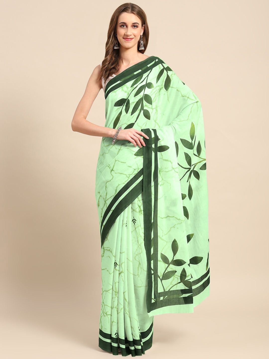 

BUTA BUTI Ethnic Motifs Printed Pure Cotton Saree, Green