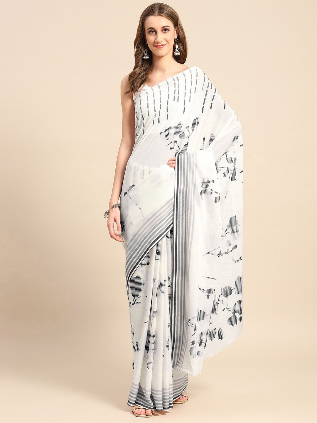 

BUTA BUTI Abstract Printed Pure Cotton Saree, Black