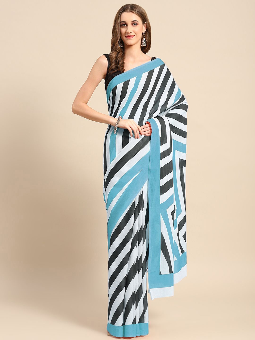 

BUTA BUTI Geometric Printed Pure Cotton Saree, Blue